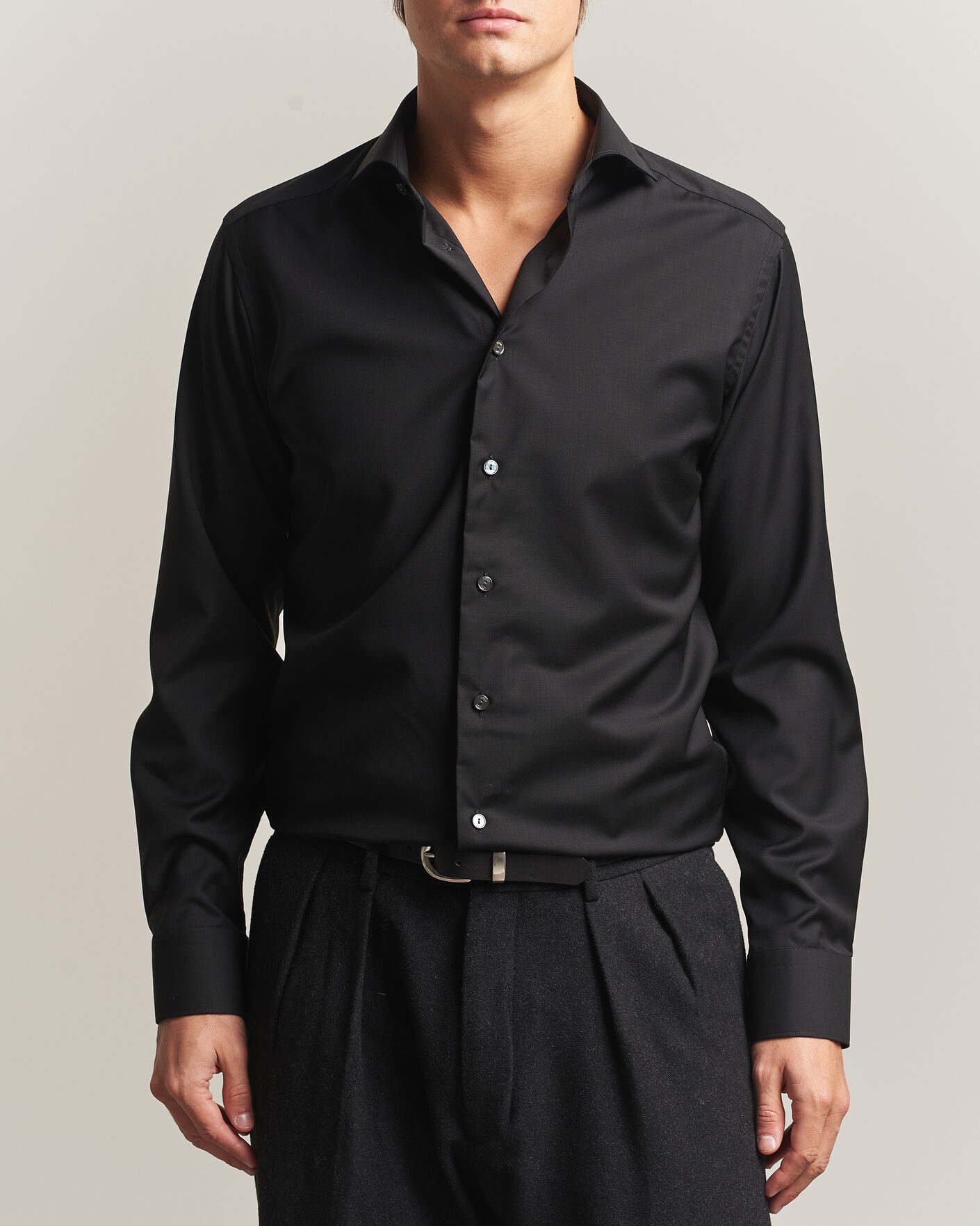 Heren | Overhemden | Eton | Slim Fit Merino Shirt Black