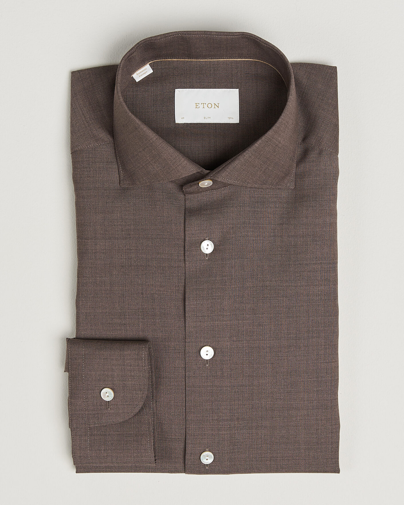 Heren | Overhemden | Eton | Slim Fit Merino Shirt Brown