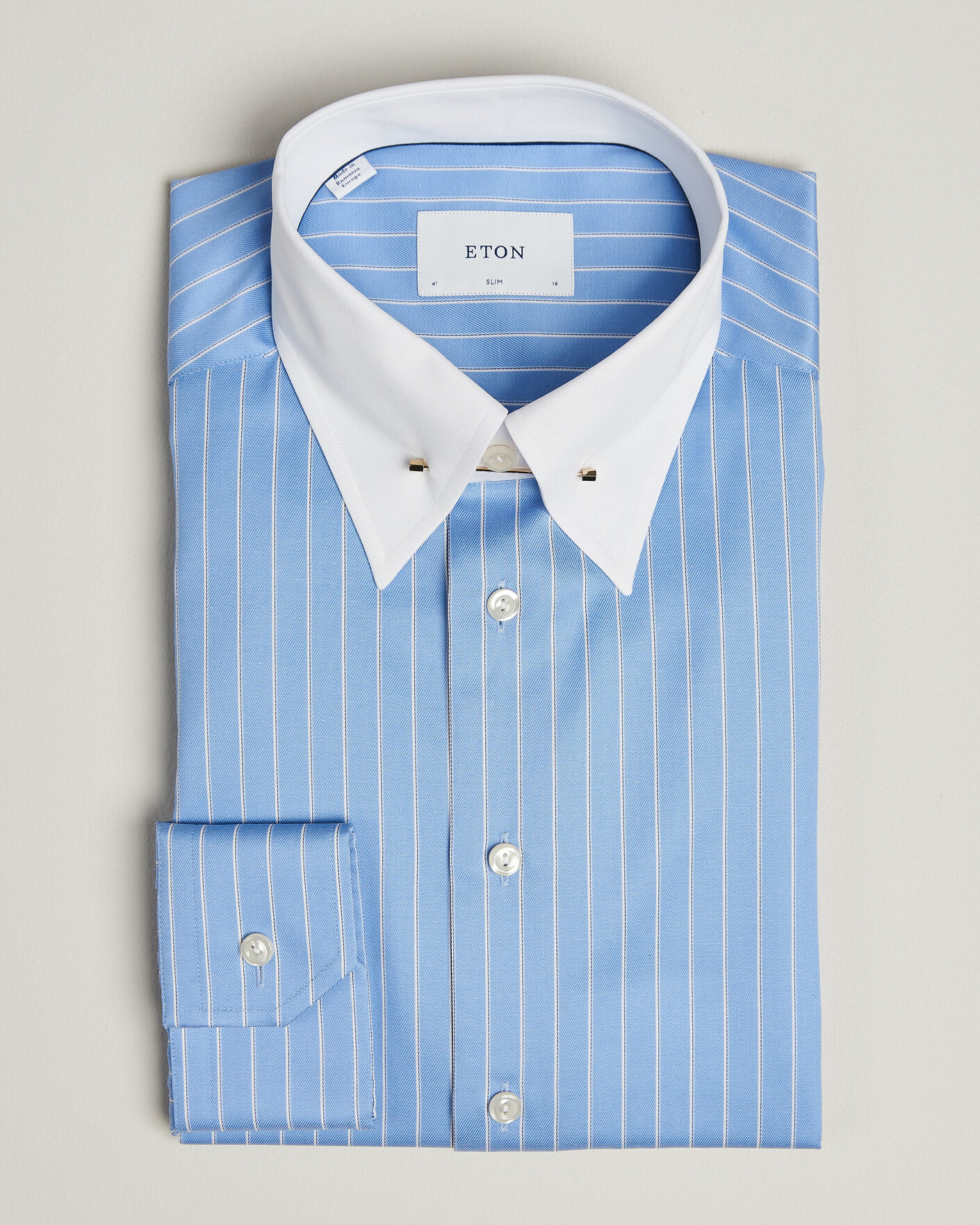 Heren | Overhemden | Eton | Slim Fit Signature Twill Striped Shirt Mid Blue