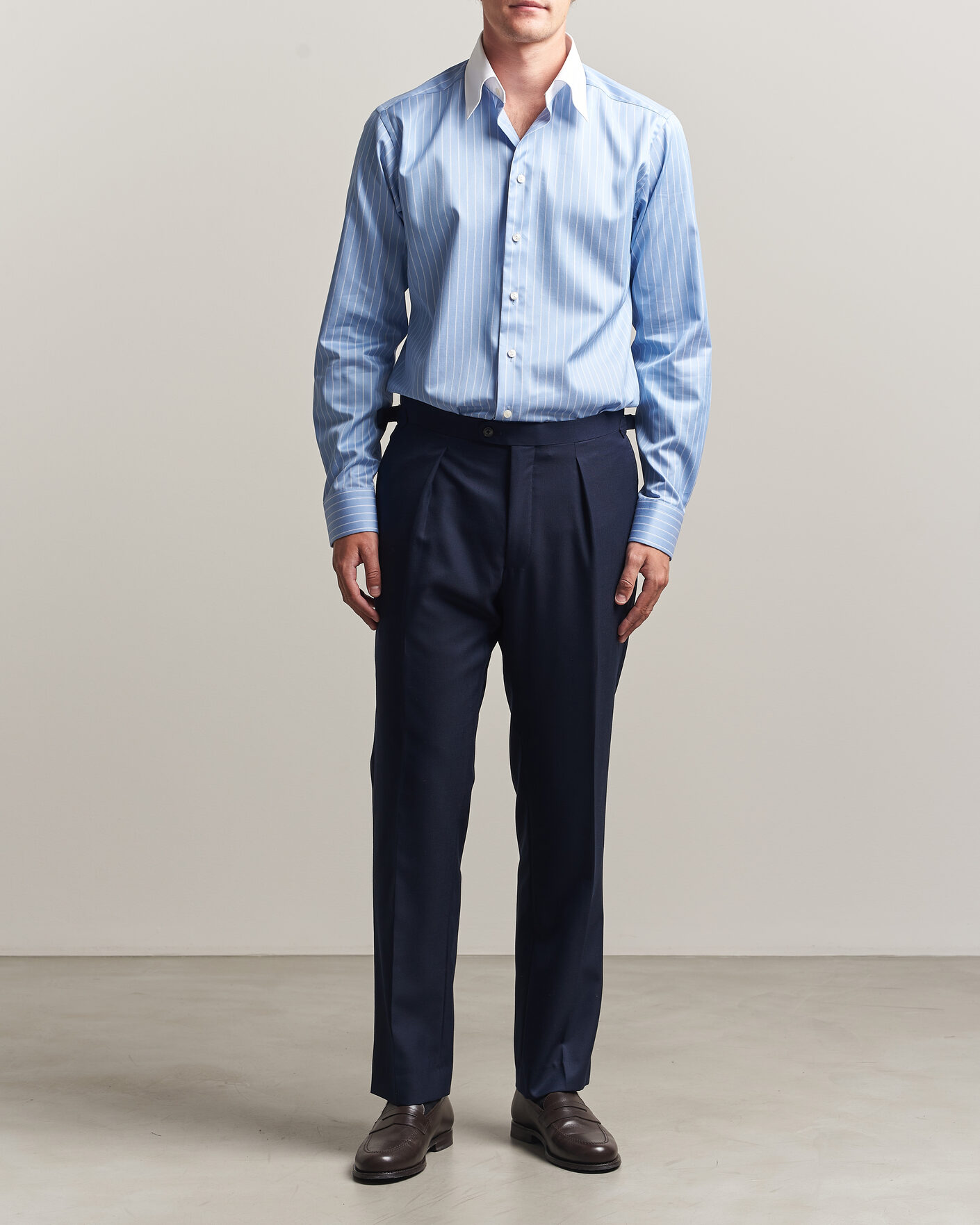 Heren | Overhemden | Eton | Slim Fit Signature Twill Striped Shirt Mid Blue