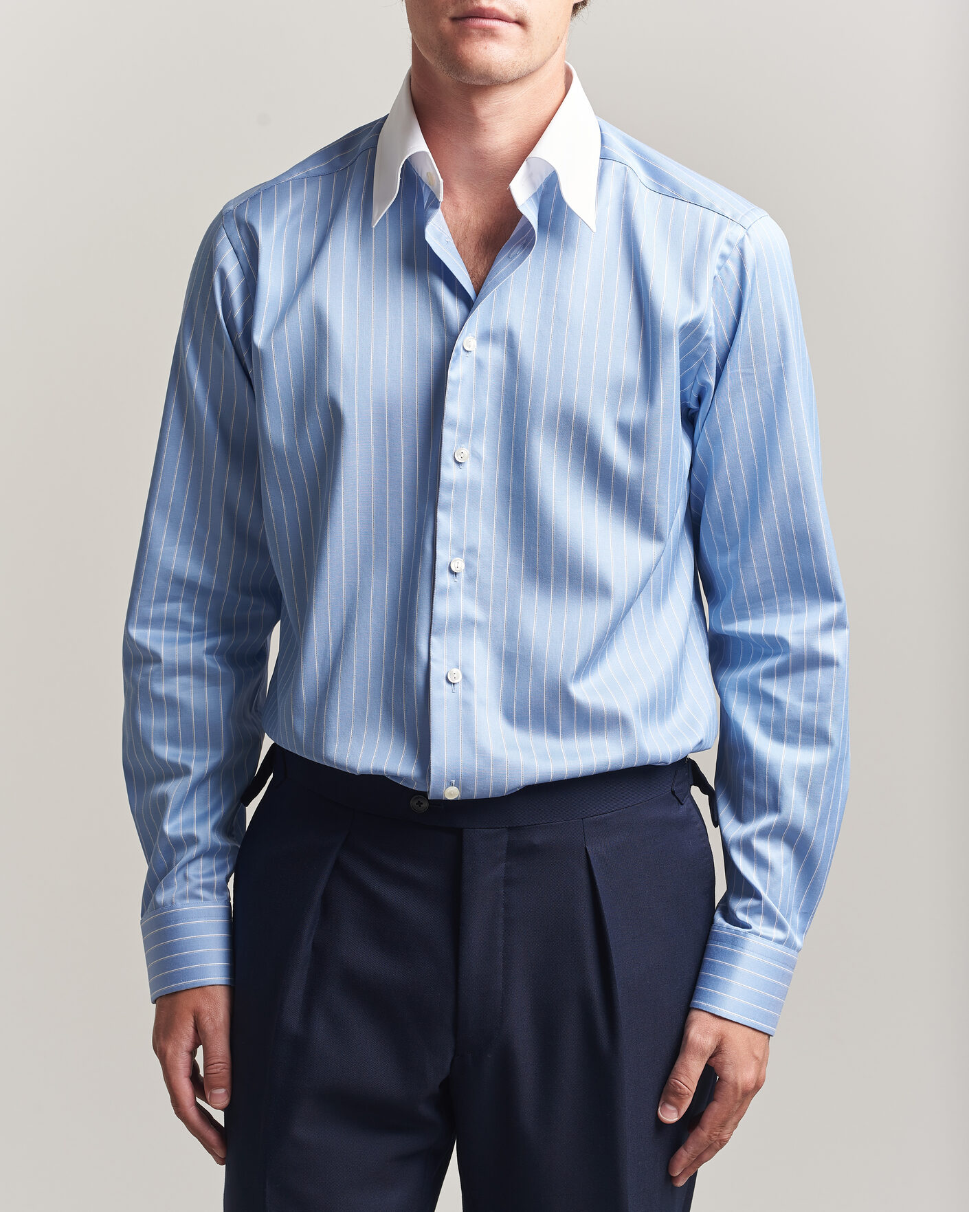 Heren | Overhemden | Eton | Slim Fit Signature Twill Striped Shirt Mid Blue