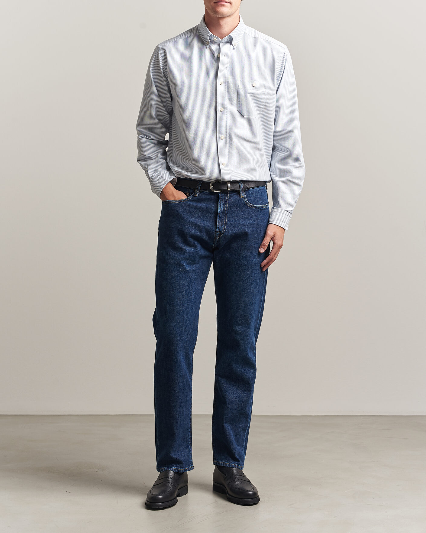 Heren | Overhemden | Eton | Regular Fit Ivy Oxford Striped Shirt Mid Blue