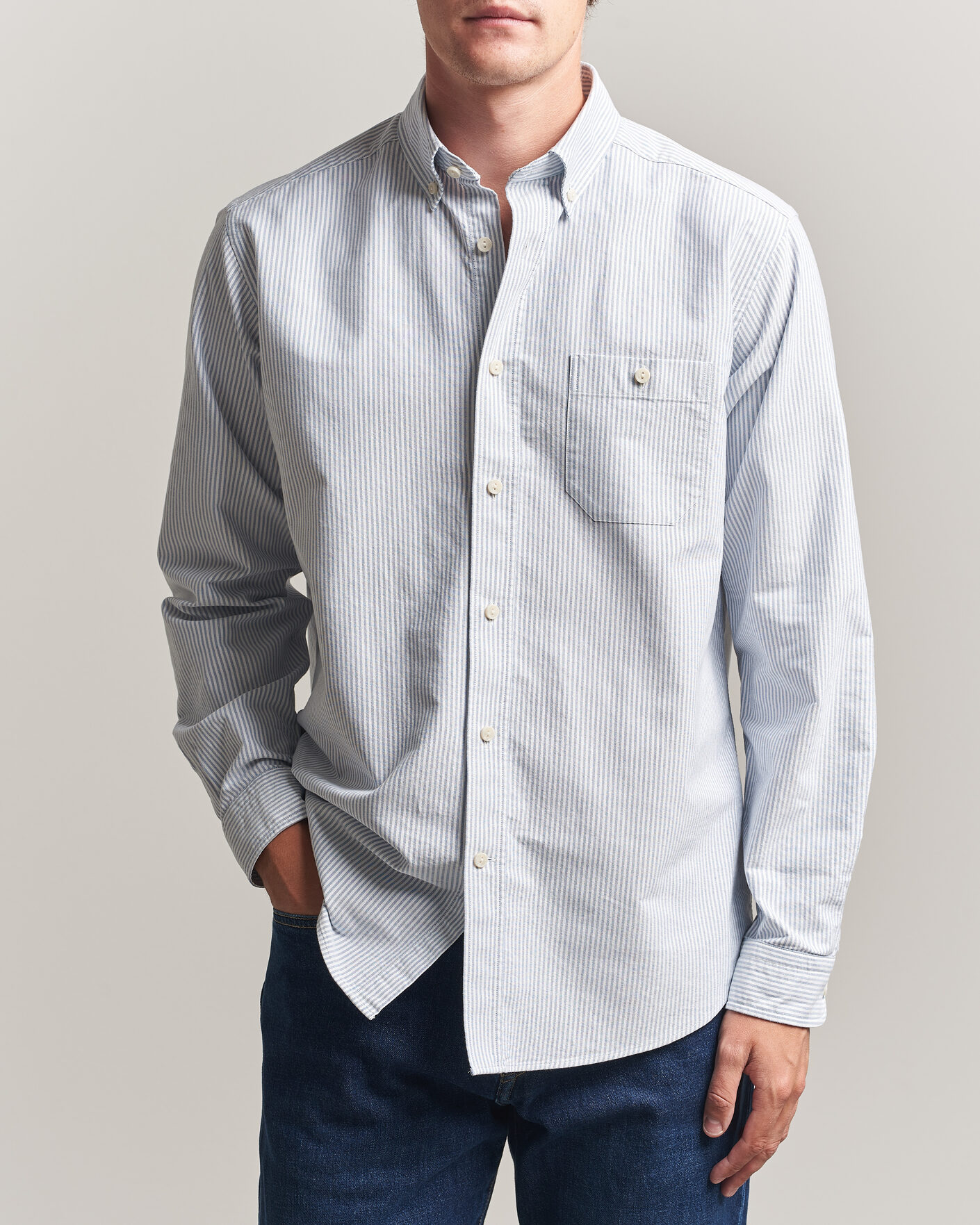 Heren | Overhemden | Eton | Regular Fit Ivy Oxford Striped Shirt Mid Blue