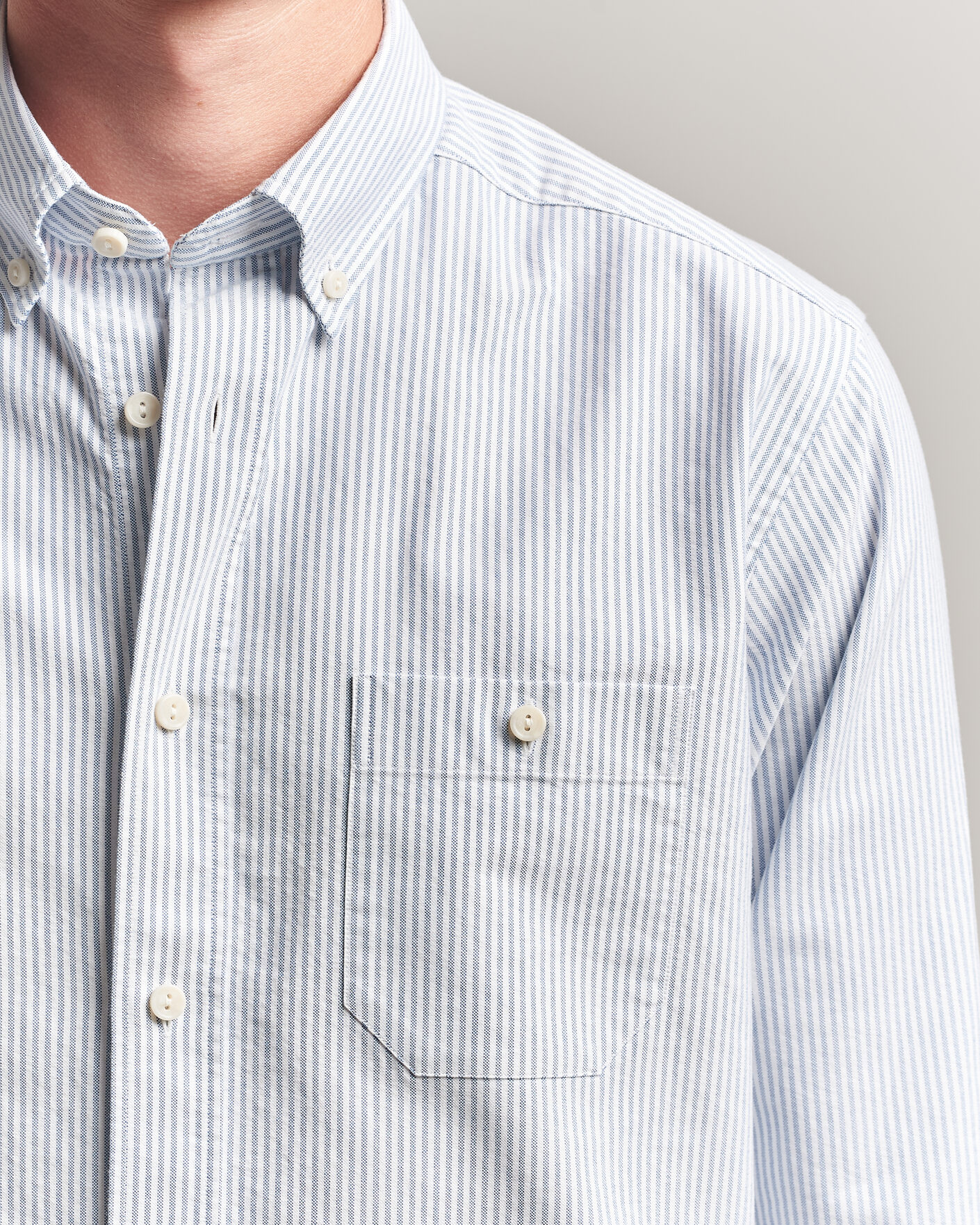 Heren | Overhemden | Eton | Regular Fit Ivy Oxford Striped Shirt Mid Blue