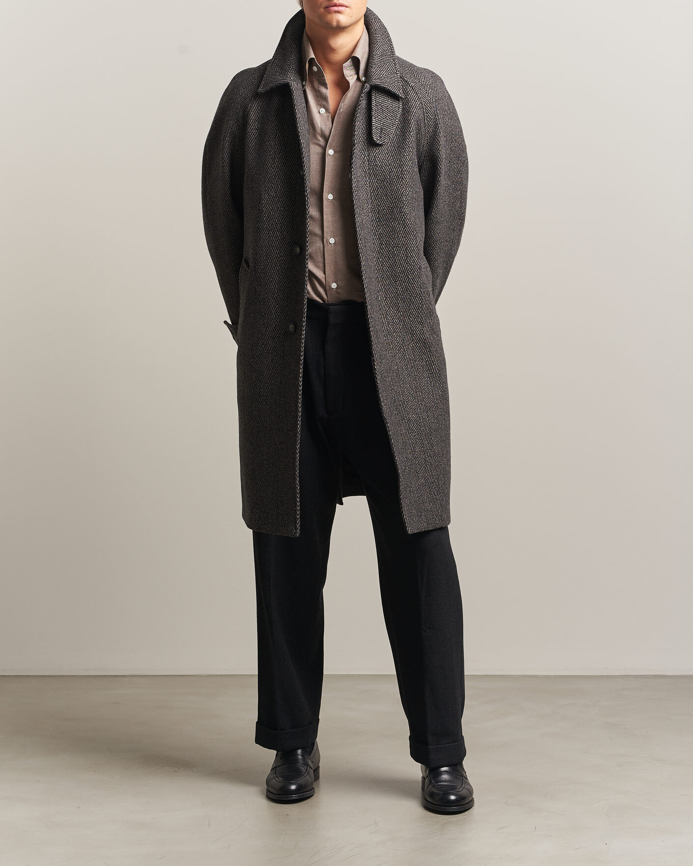 Heren | Jassen | Eton | Wool/Cashmere Herringbone Raglan Coat Dark Brown