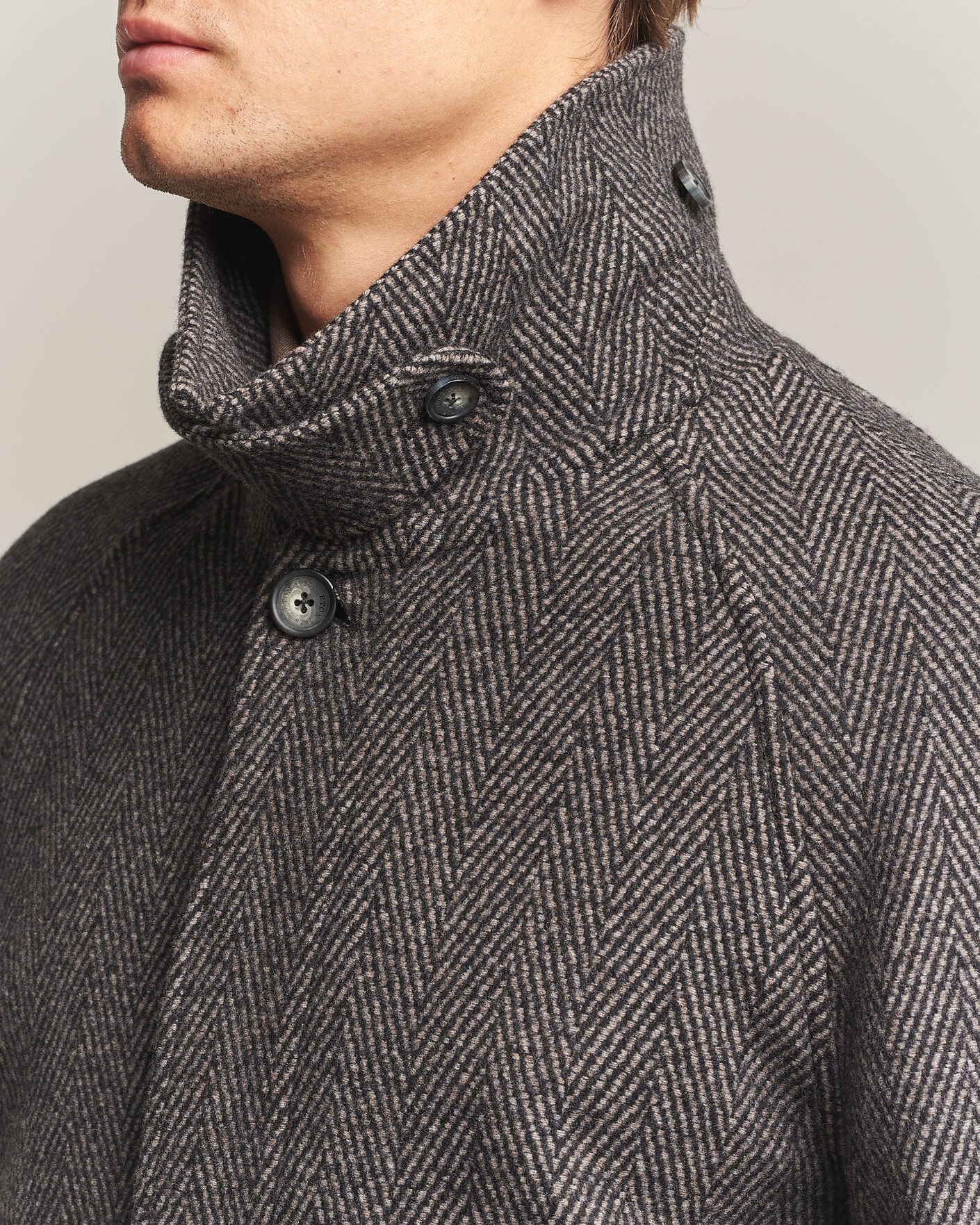 Heren | Jassen | Eton | Wool/Cashmere Herringbone Raglan Coat Dark Brown