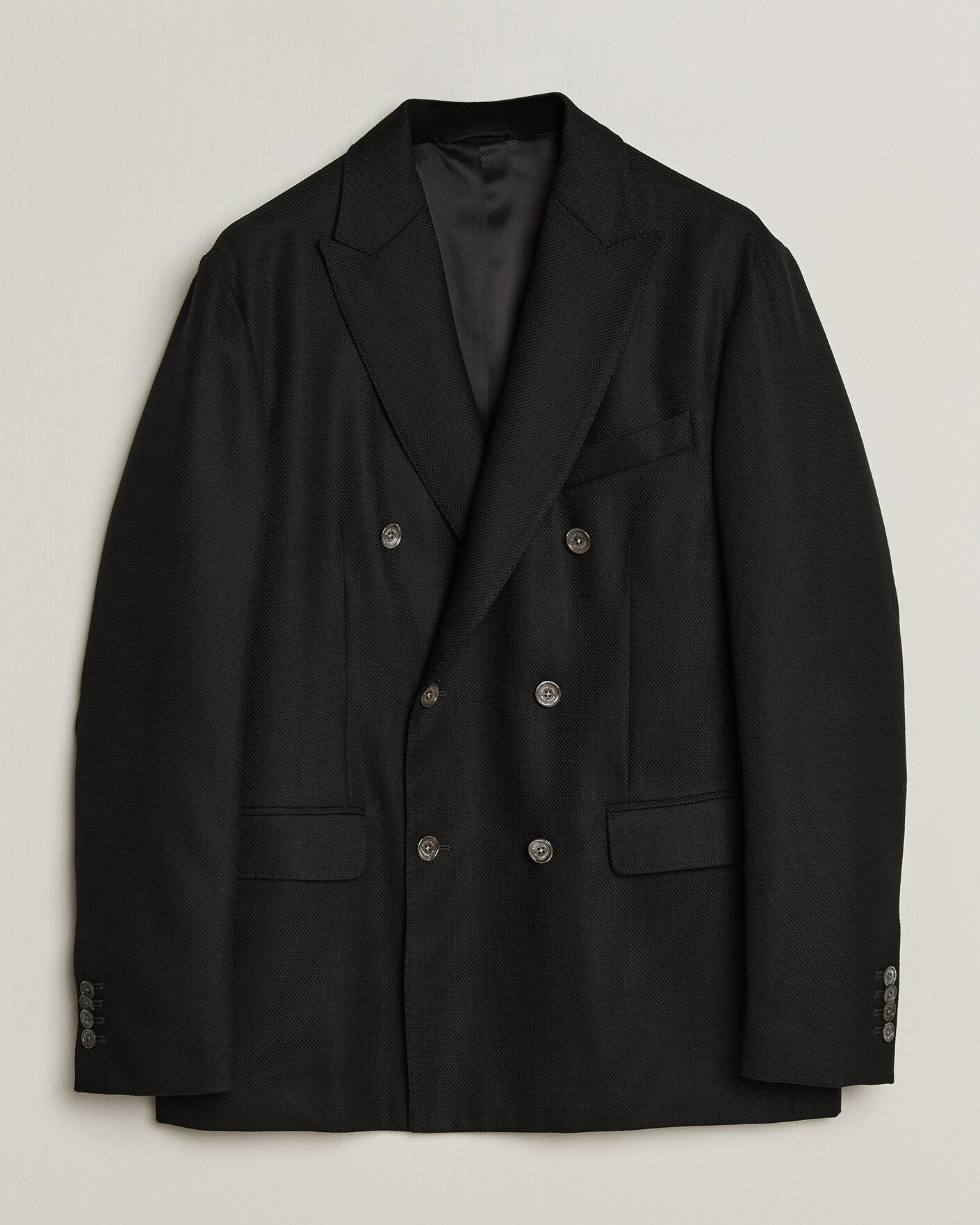Heren | Blazers | Eton | Double Breasted Hopsack Soft jacket Black