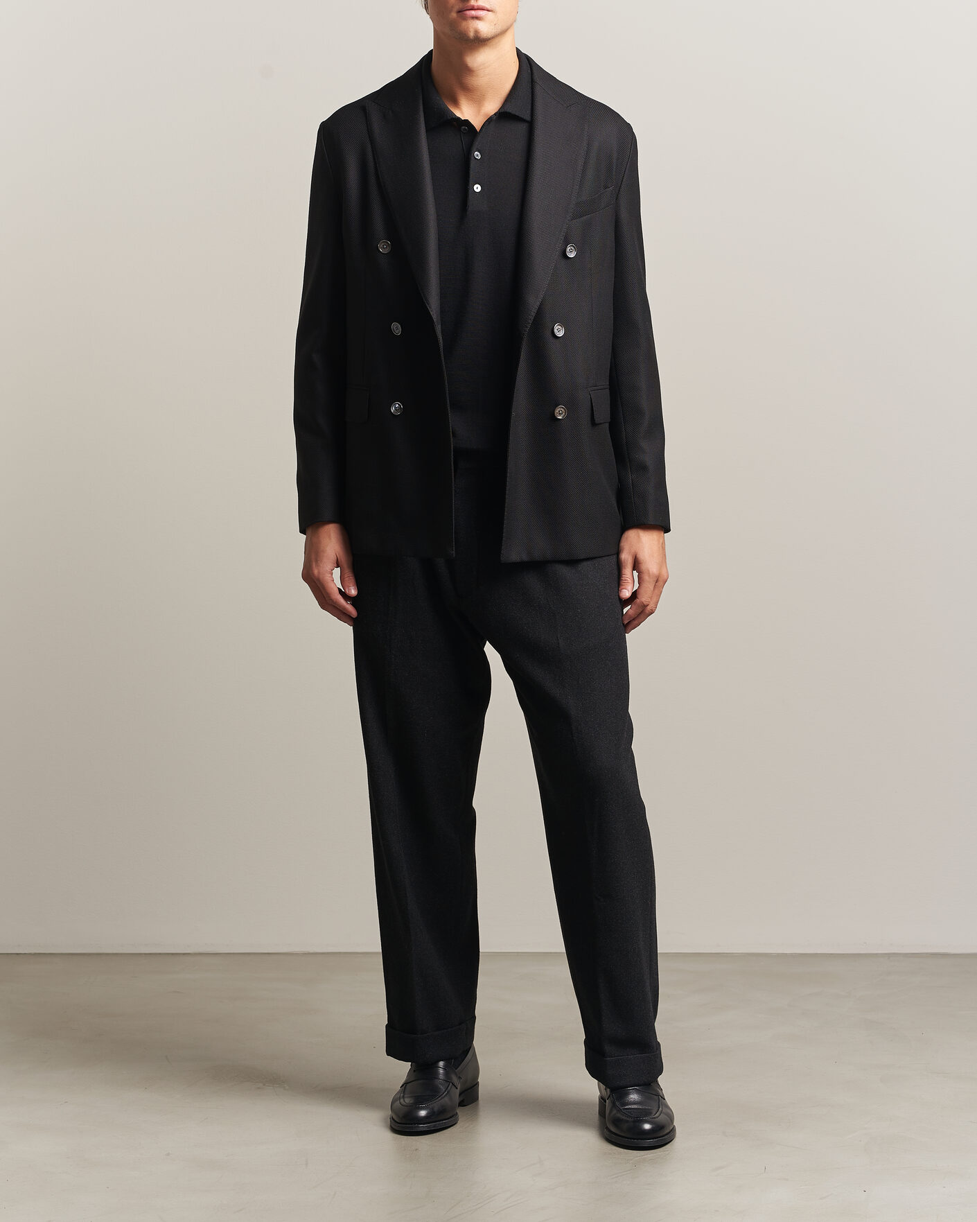 Heren | Blazers | Eton | Double Breasted Hopsack Soft jacket Black