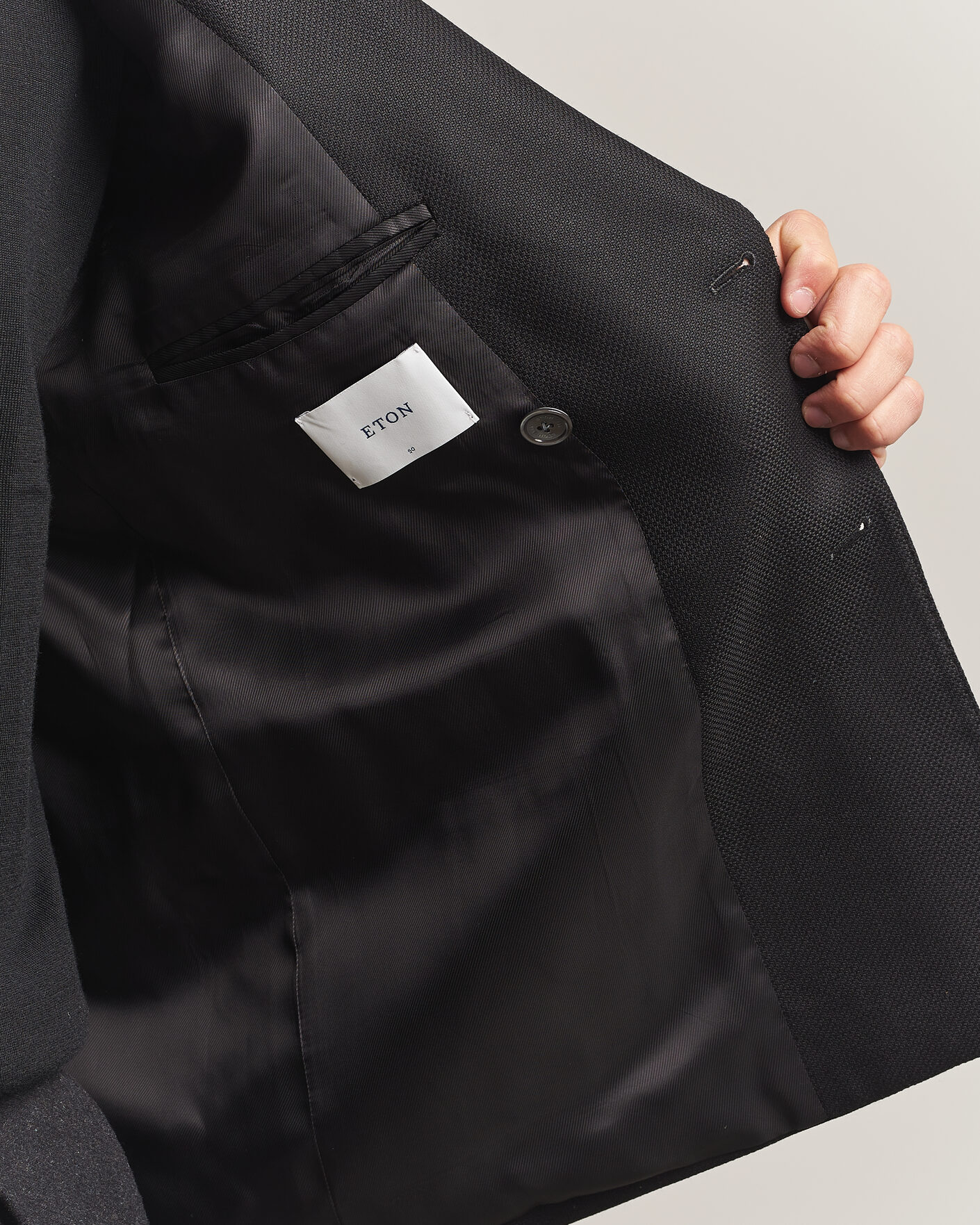 Heren | Blazers | Eton | Double Breasted Hopsack Soft jacket Black