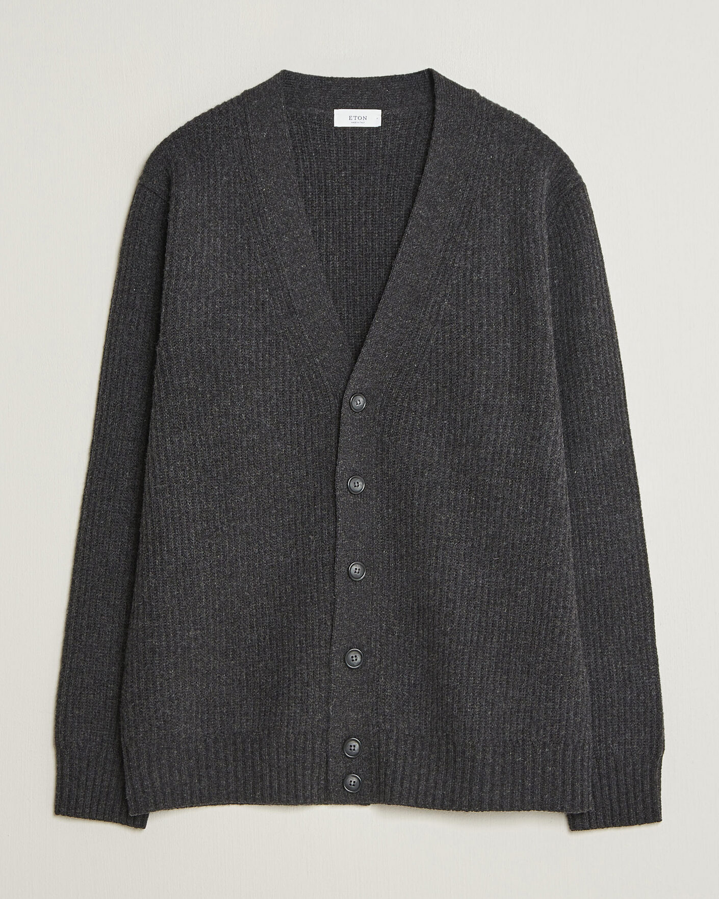 Heren | Truien | Eton | Merino Wool Rib Cardigan Dark Grey