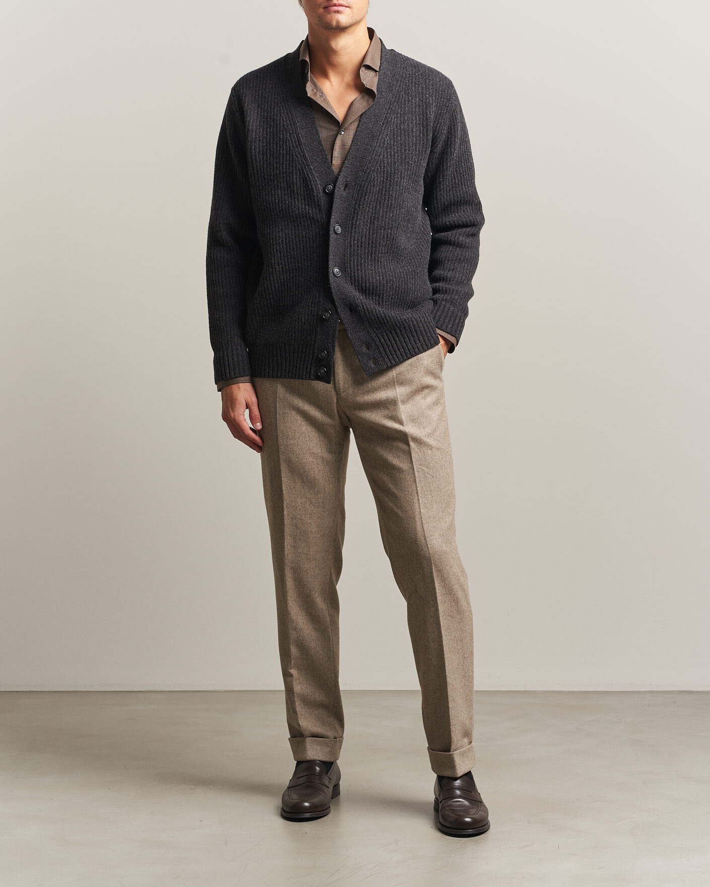 Heren | Truien | Eton | Merino Wool Rib Cardigan Dark Grey