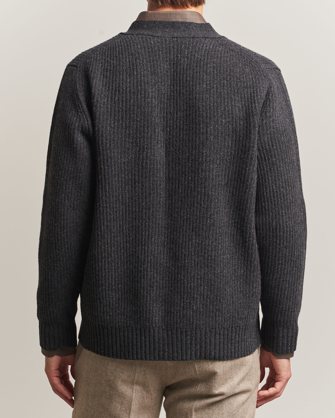 Heren | Truien | Eton | Merino Wool Rib Cardigan Dark Grey