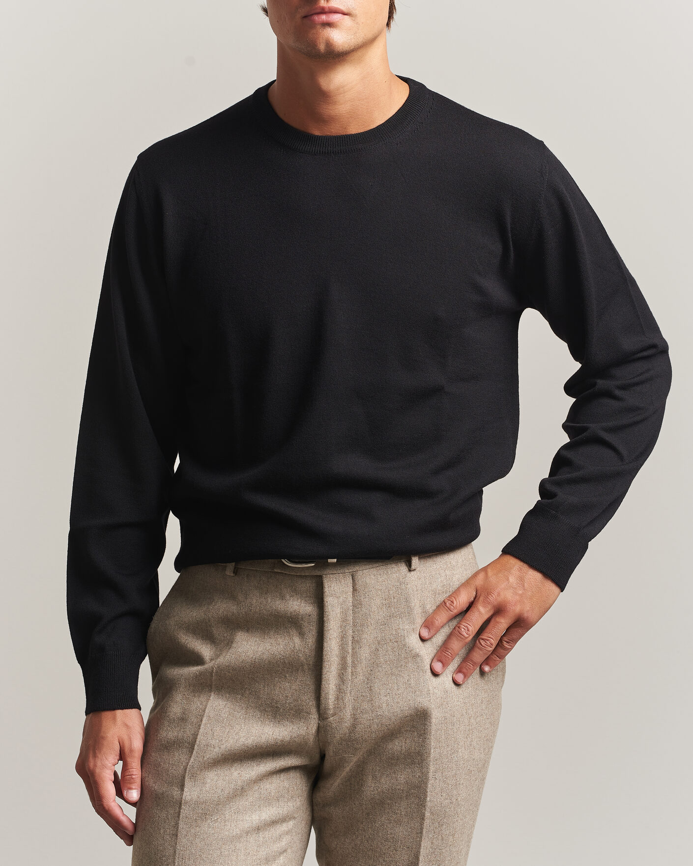 Heren | Truien | Eton | Merino Wool Knitted Crew Neck Black