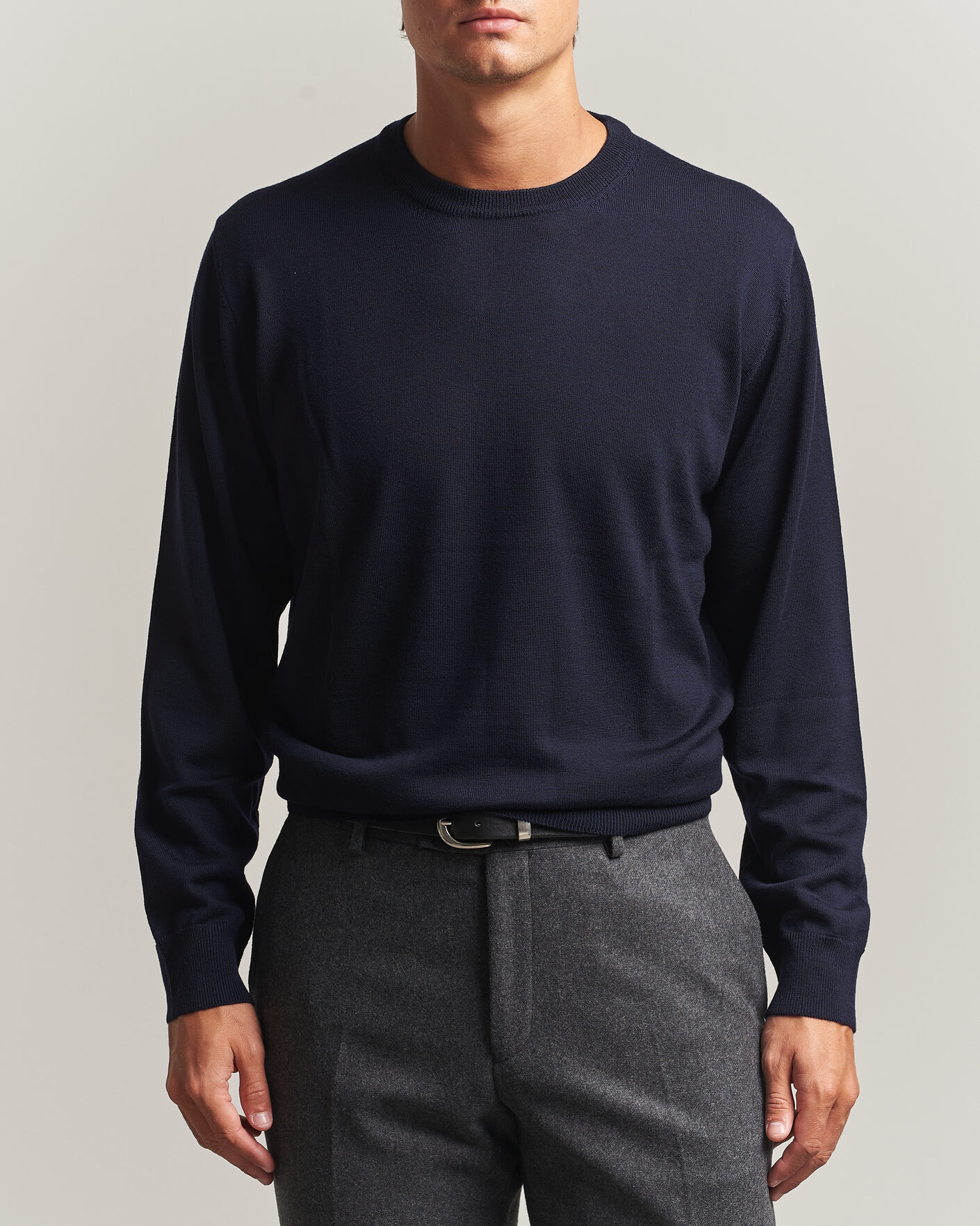 Heren | Truien | Eton | Merino Wool Knitted Crew Neck Navy Blue