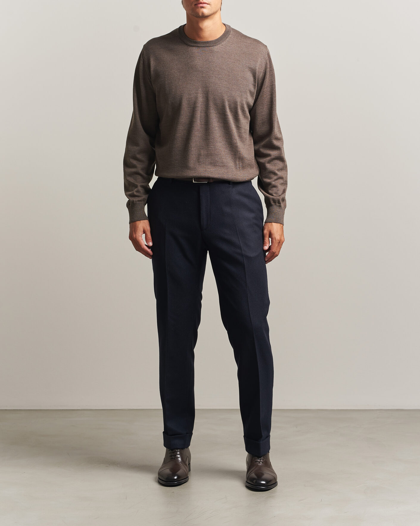 Heren | Truien | Eton | Merino Wool Knitted Crew Neck Dark Brown