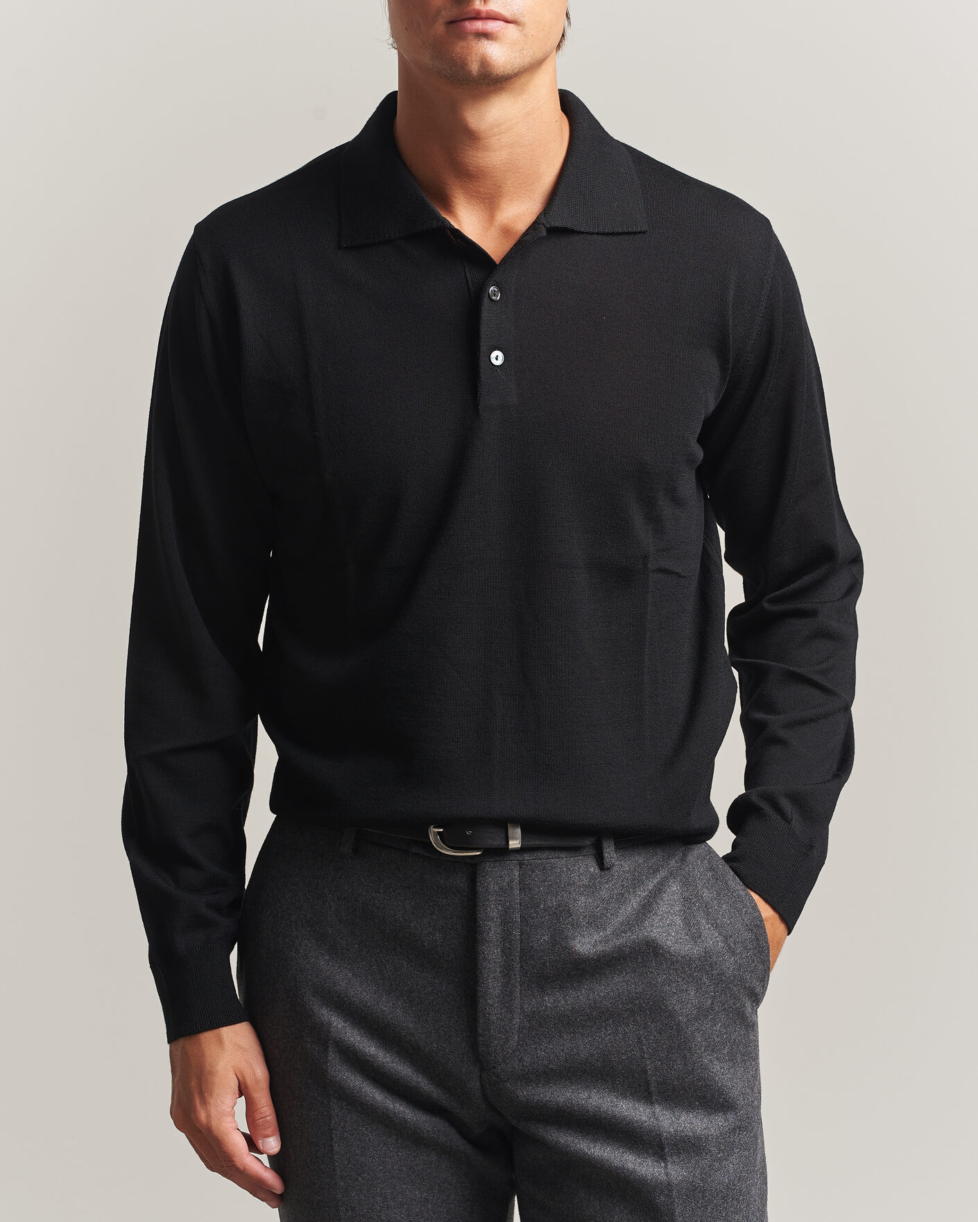 Heren | Truien | Eton | Merino Wool Knitted Polo Black