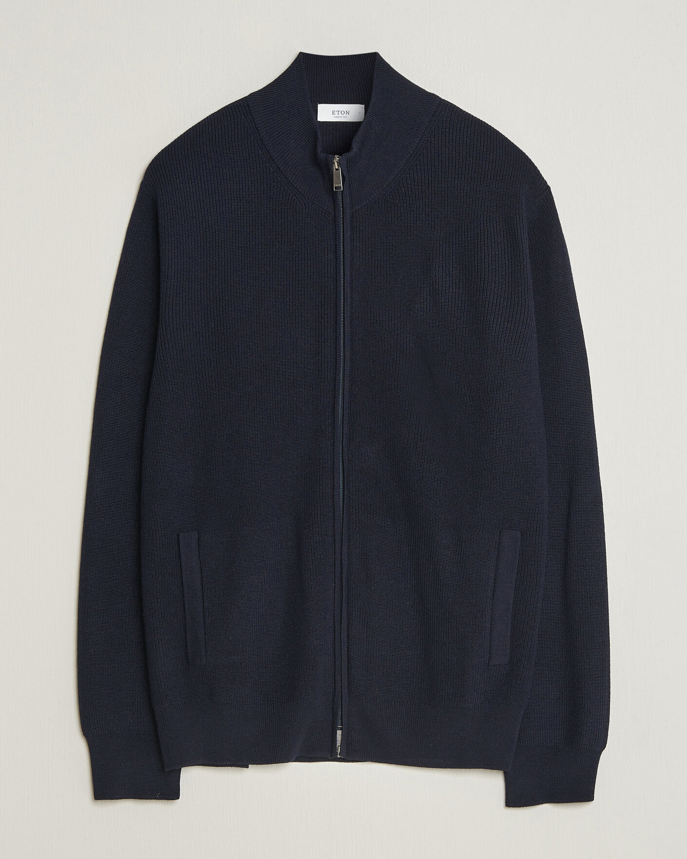 Heren | Truien | Eton | Merino Wool Knitted Full Zip Navy Blue