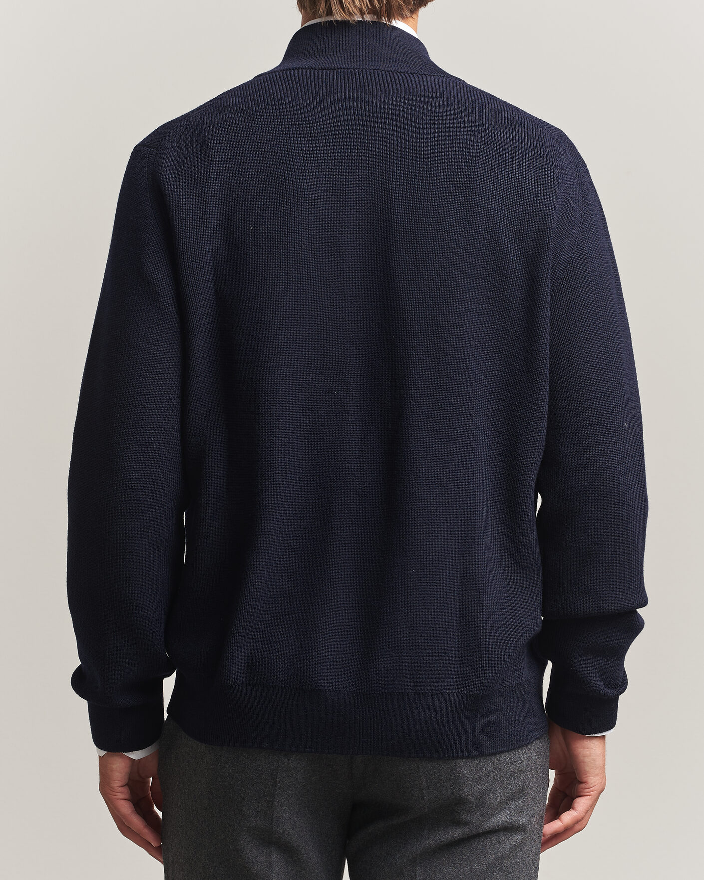 Heren | Truien | Eton | Merino Wool Knitted Full Zip Navy Blue