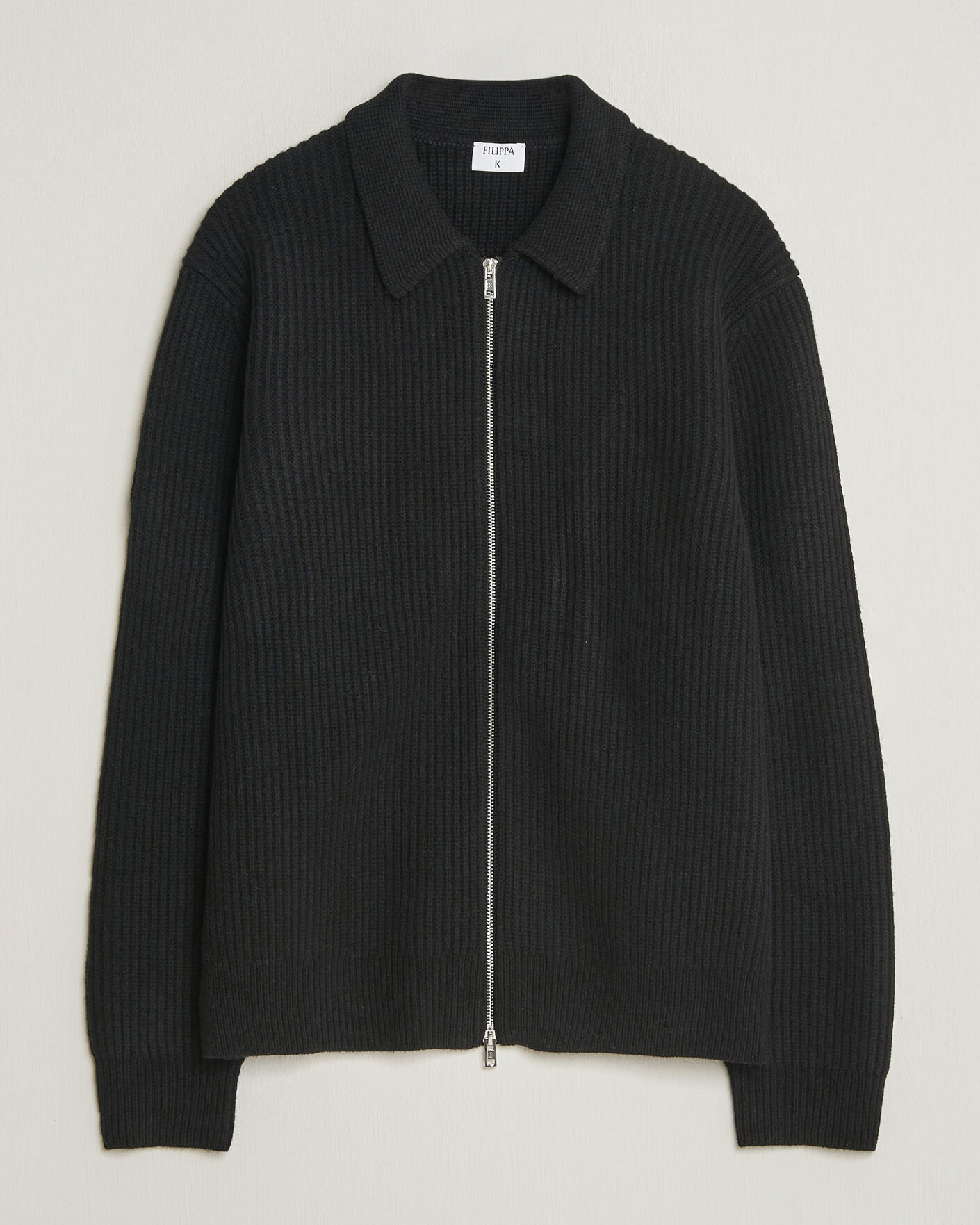 Heren | Truien | Filippa K | Ribbed Wool Knitted Full Zip Black
