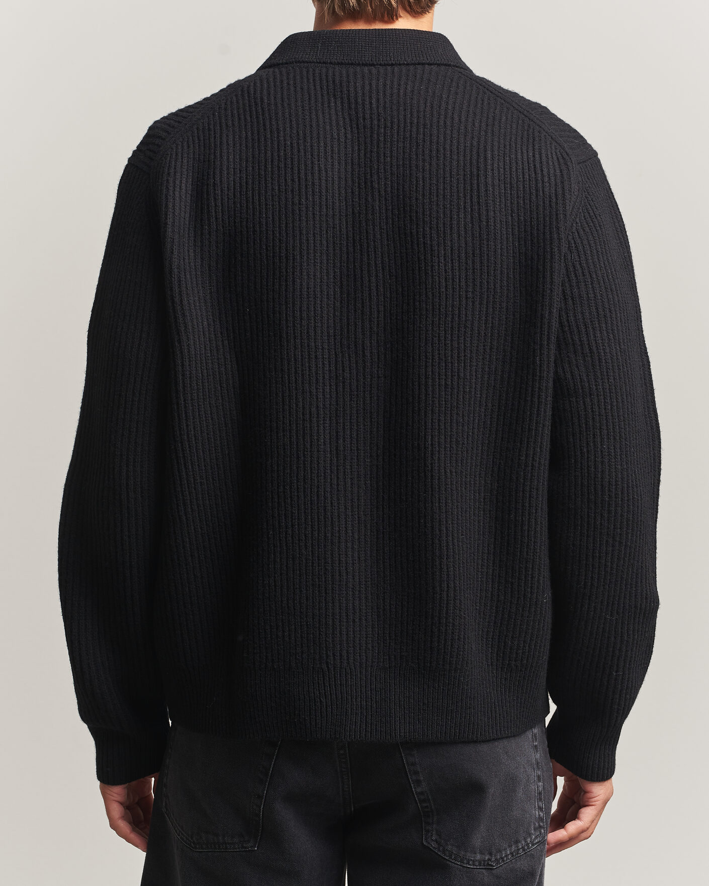 Heren | Truien | Filippa K | Ribbed Wool Knitted Full Zip Black