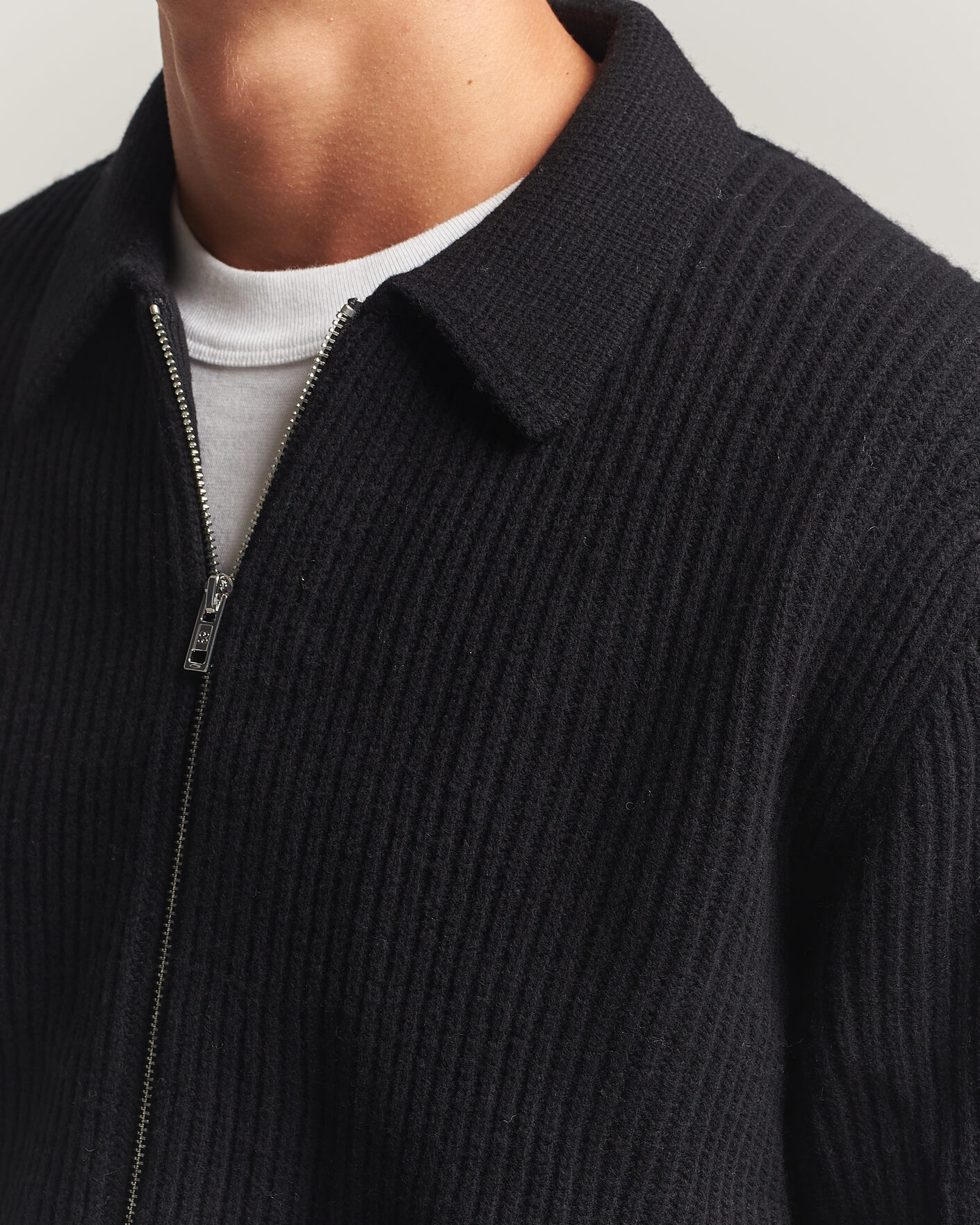 Heren | Truien | Filippa K | Ribbed Wool Knitted Full Zip Black