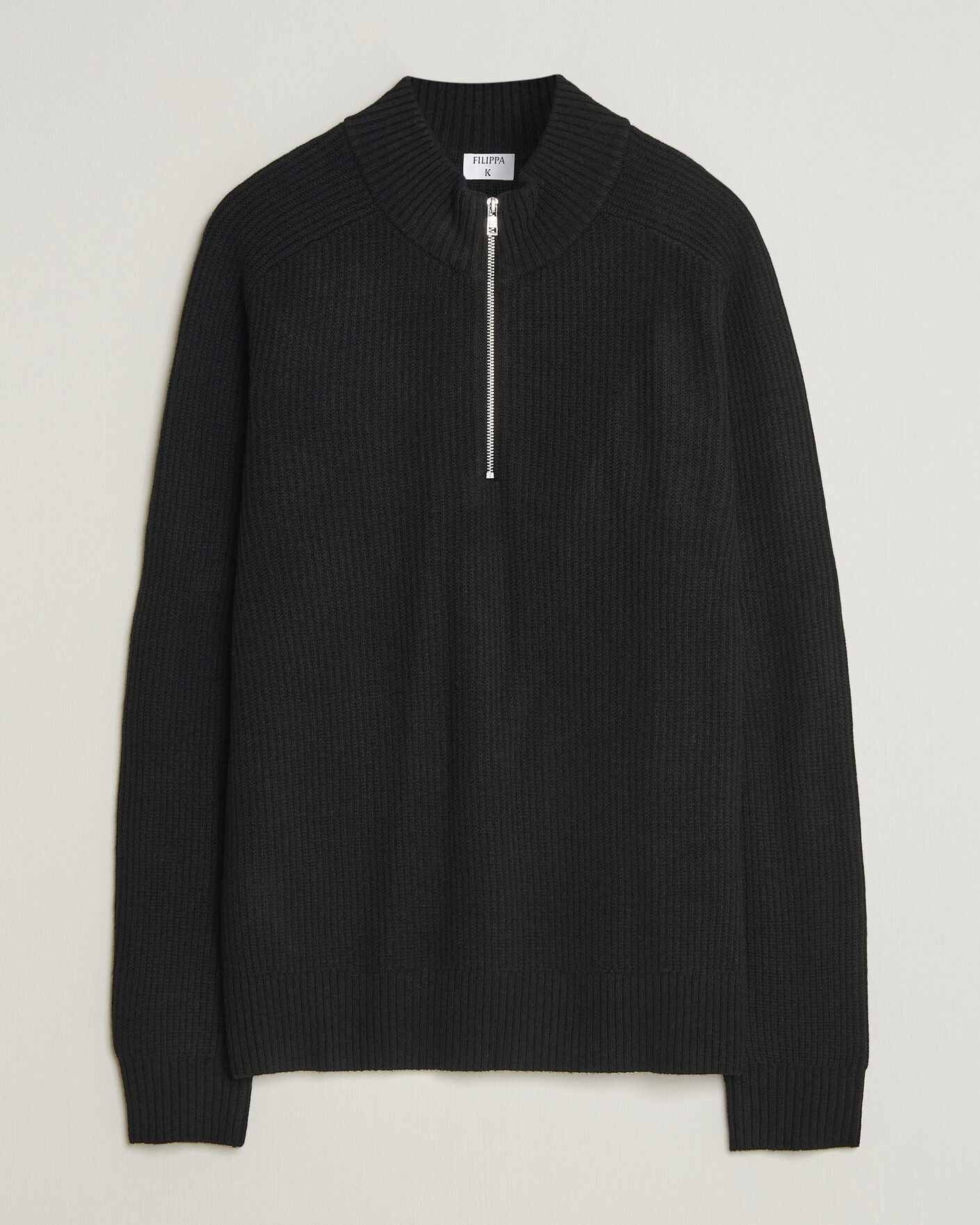 Heren | Truien | Filippa K | Ribbed Wool Knitted Half Zip Black