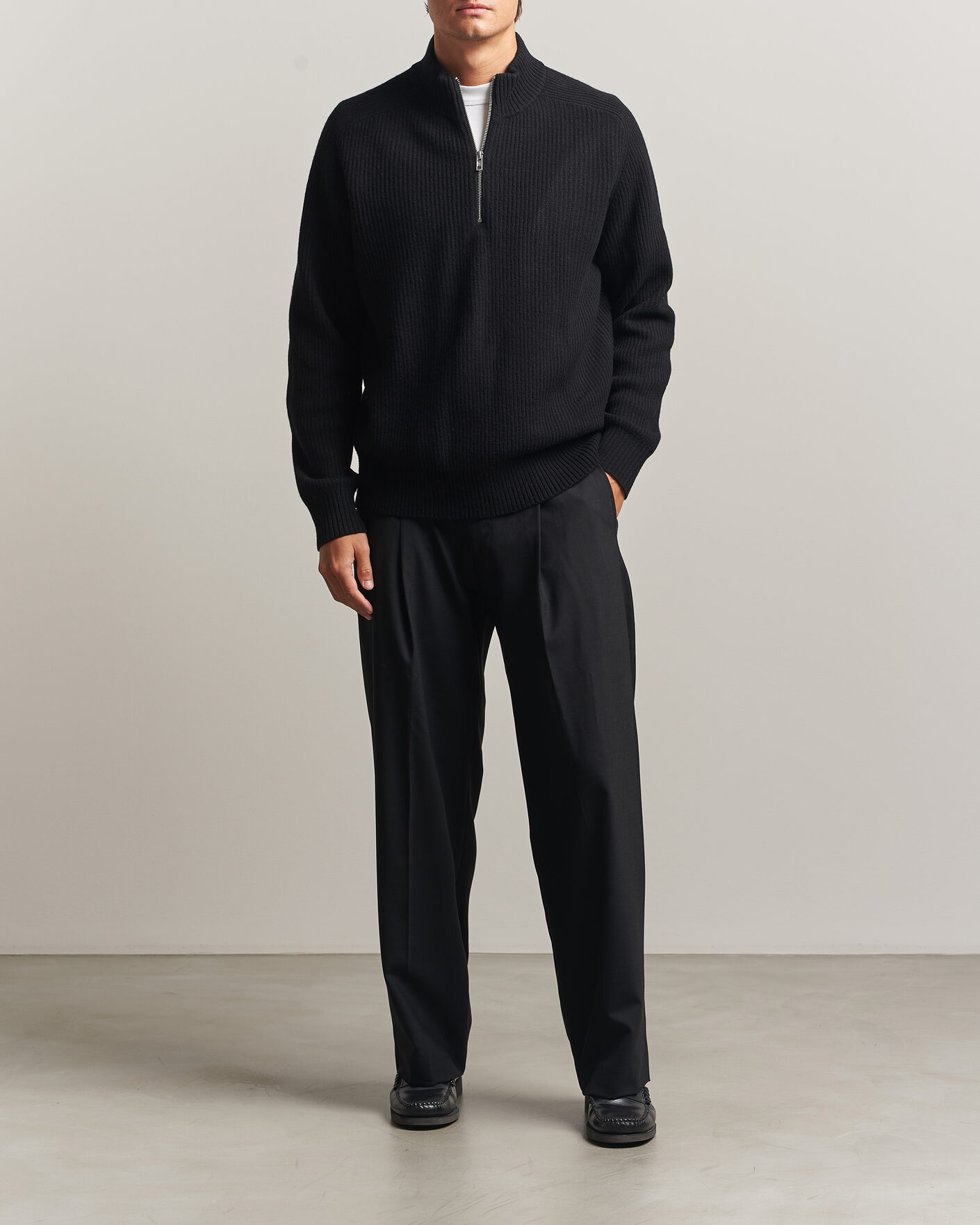 Heren | Truien | Filippa K | Ribbed Wool Knitted Half Zip Black