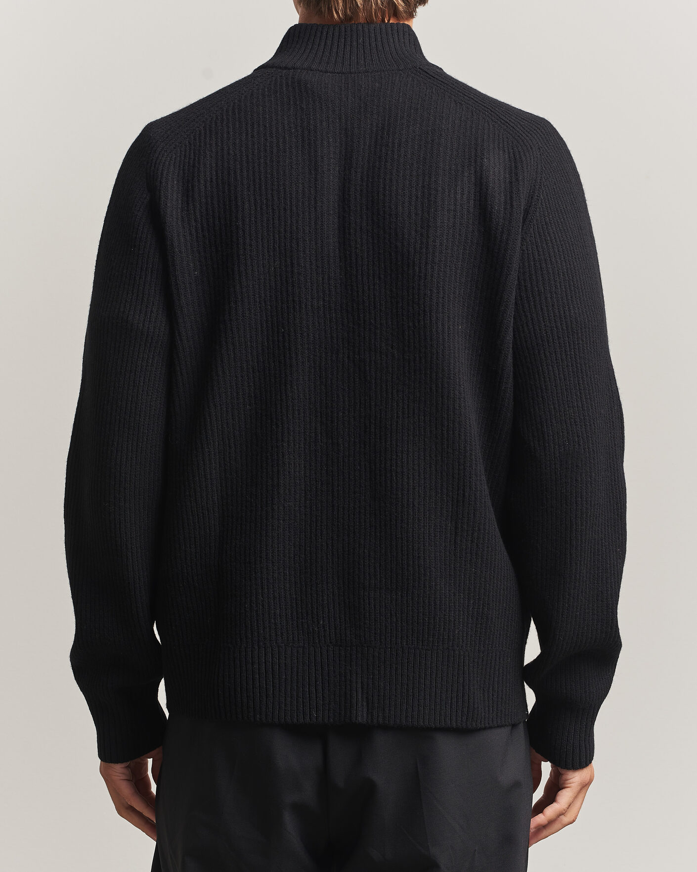 Heren | Truien | Filippa K | Ribbed Wool Knitted Half Zip Black