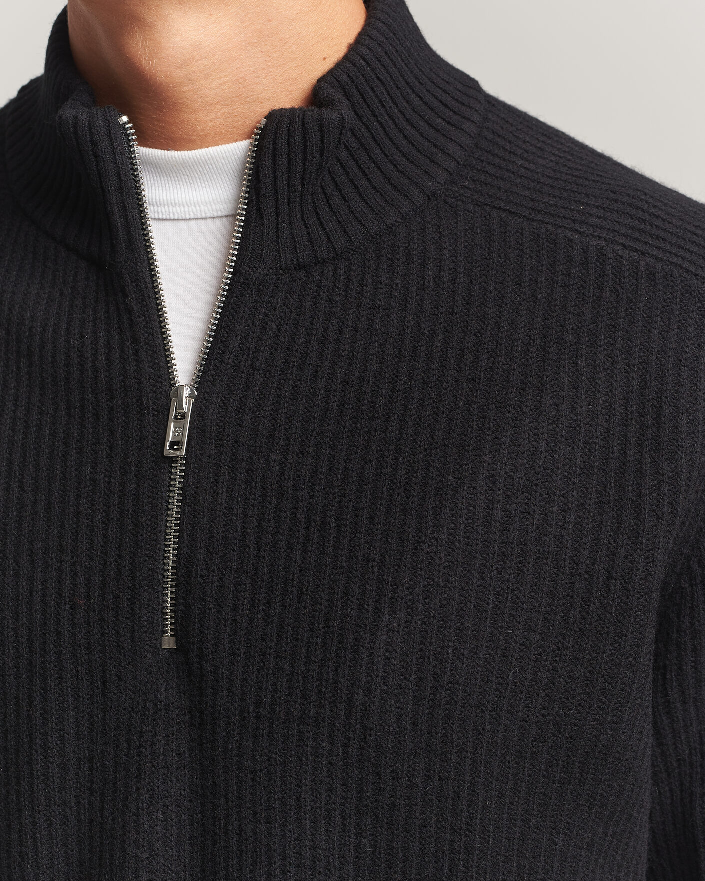 Heren | Truien | Filippa K | Ribbed Wool Knitted Half Zip Black