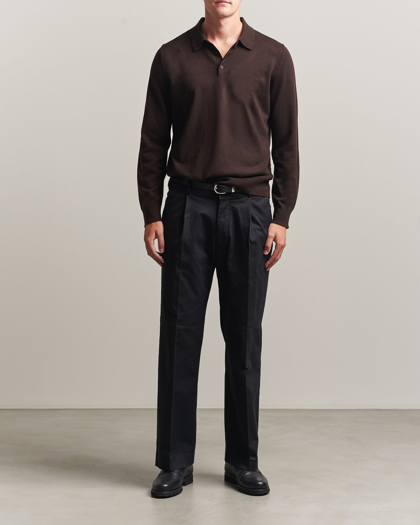 Heren | Truien | Filippa K | Knitted Polo Shirt Dark Chocolate