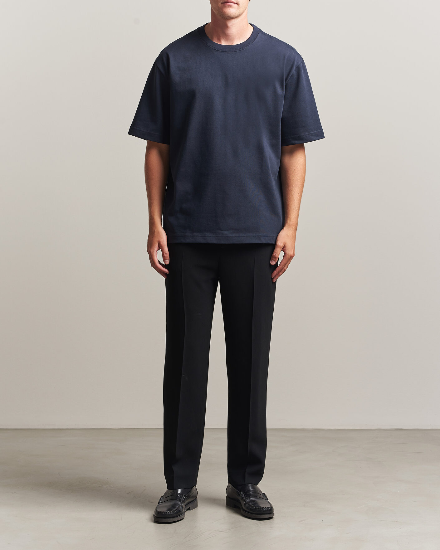 Heren | T-shirts | Filippa K | Heavy Cotton Crew Neck T-Shirt Night Blue