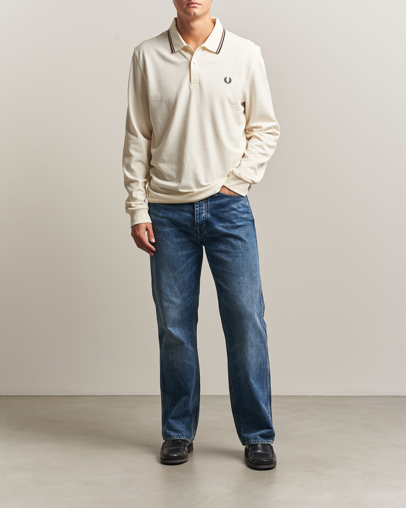 Heren | Polo's | Fred Perry | Twin Tipped Long Sleeve Polo Shirt Ecru