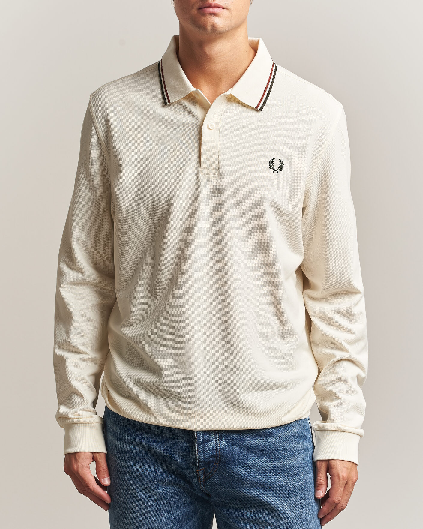 Heren | Polo's | Fred Perry | Twin Tipped Long Sleeve Polo Shirt Ecru