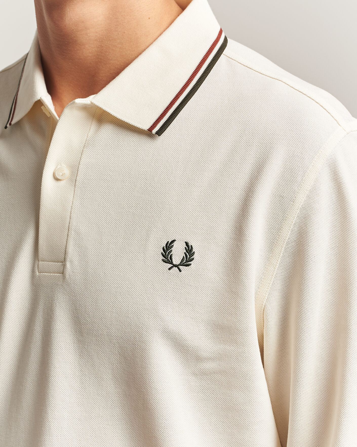 Heren | Polo's | Fred Perry | Twin Tipped Long Sleeve Polo Shirt Ecru