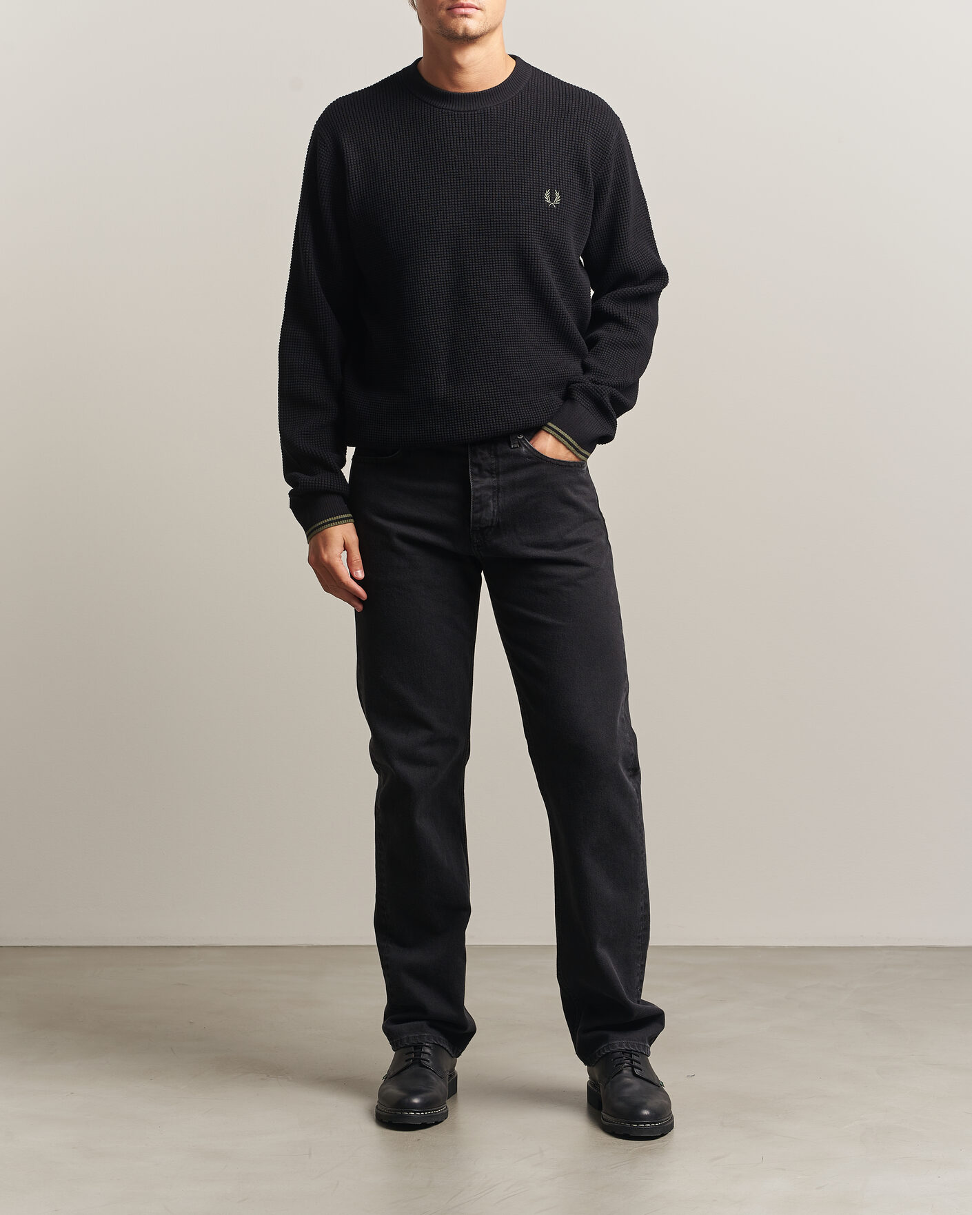 Heren | Truien | Fred Perry | Waffle Stitch Jumper Black
