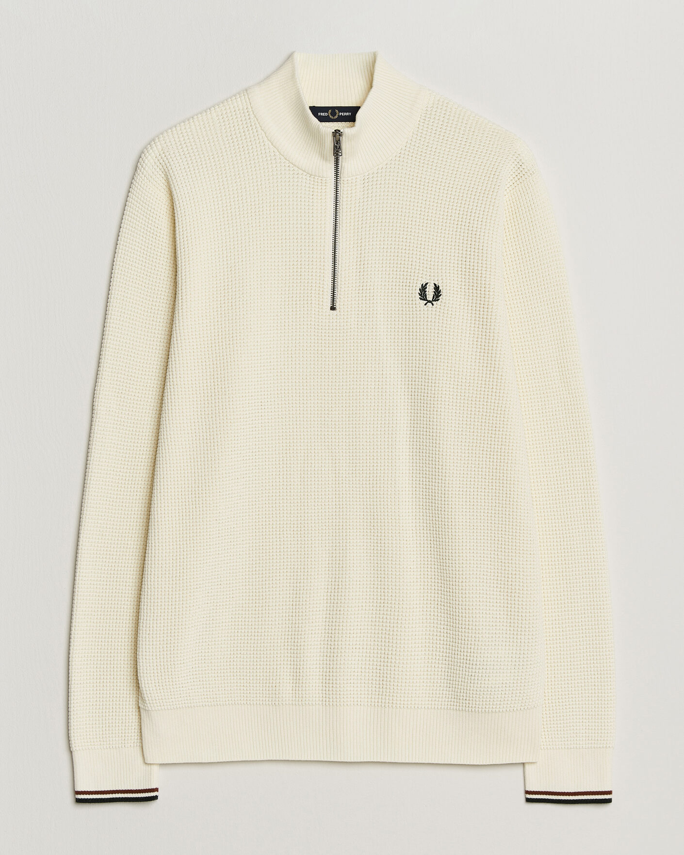 Heren | Truien | Fred Perry | Waffle Stitch Half Zip Ecru
