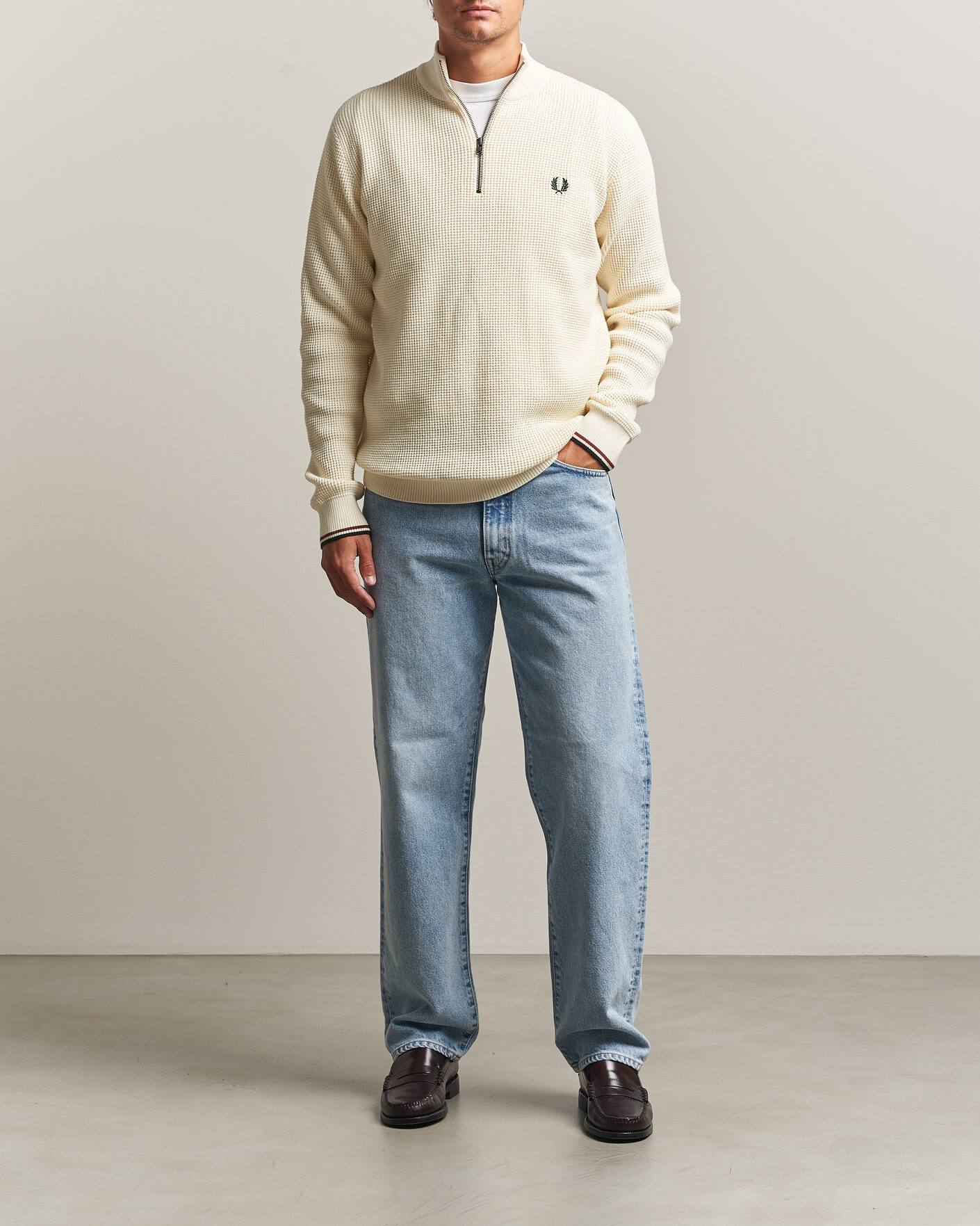 Heren | Truien | Fred Perry | Waffle Stitch Half Zip Ecru