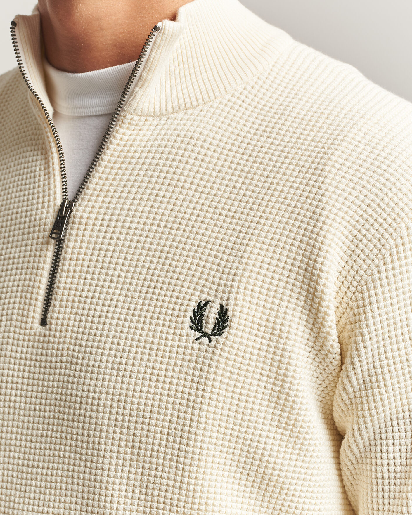 Heren | Truien | Fred Perry | Waffle Stitch Half Zip Ecru
