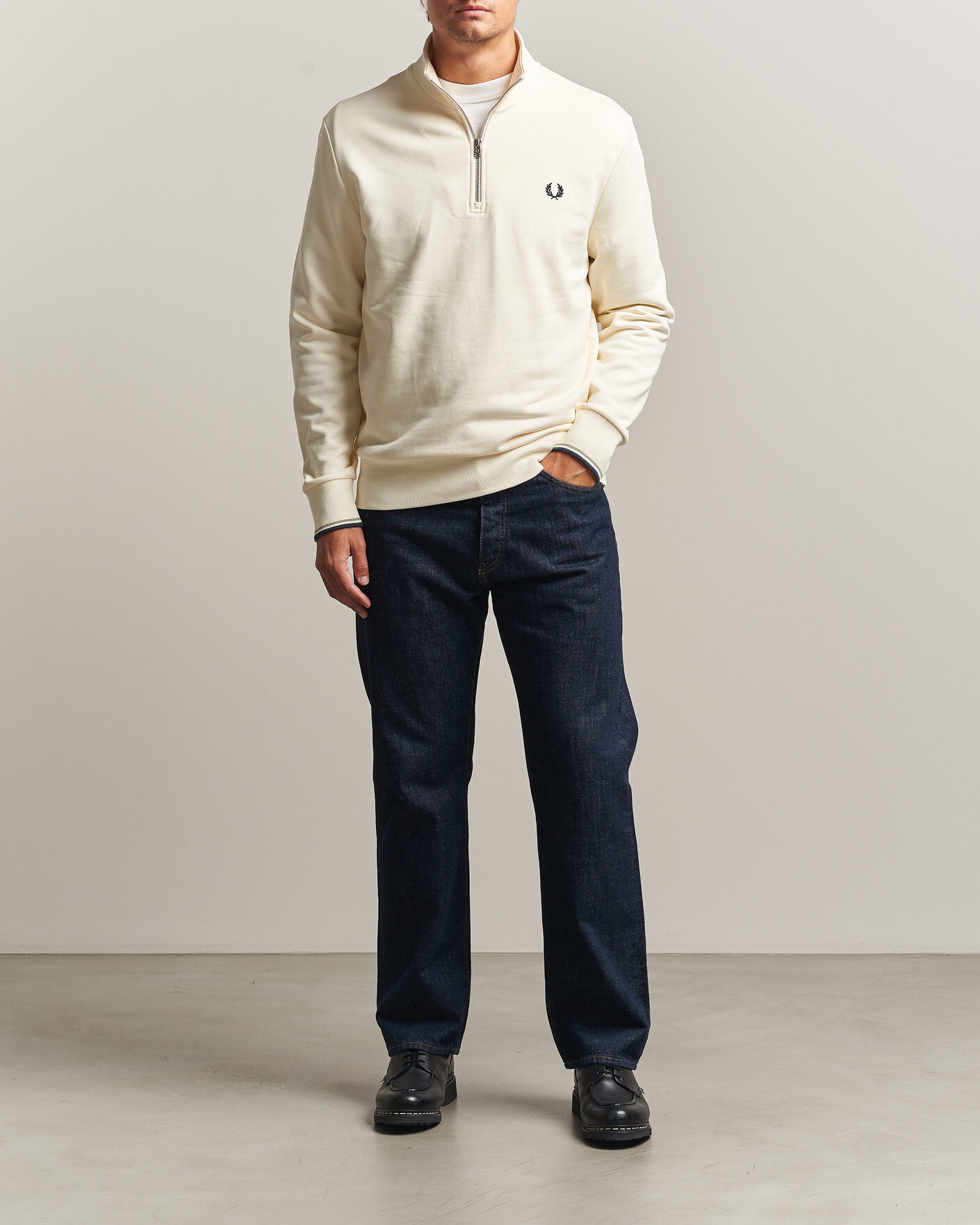 Heren | Truien | Fred Perry | Half Zip Sweatshirt Ecru