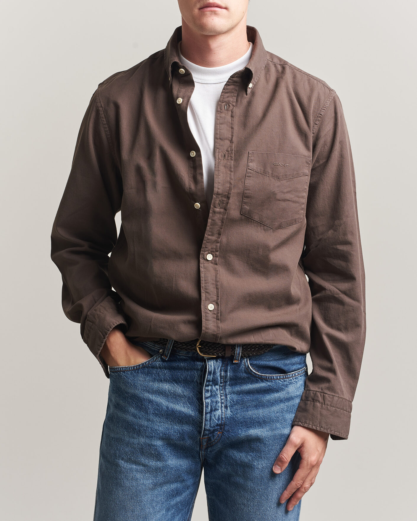 Heren | Overhemden | Gant | Regular Fit Garment Dyed Twill Shirt Shadow Brown