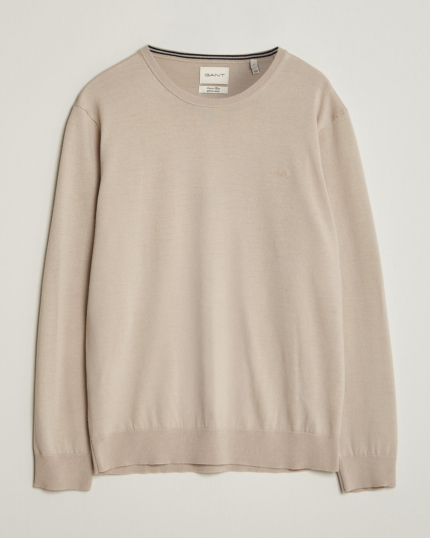 Heren | Truien | Gant | Extrafine Merino Knitted Crew Neck Clay Beige