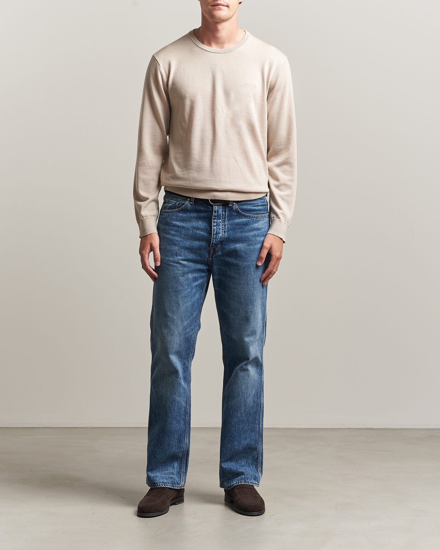Heren | Truien | Gant | Extrafine Merino Knitted Crew Neck Clay Beige