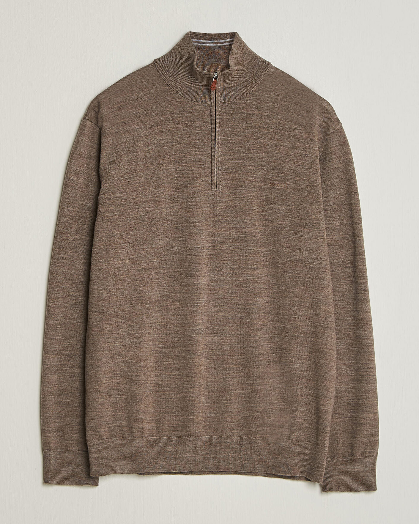 Heren | Truien | Gant | Extrafine Merino Knitted Half Zip Dark Hazelnut Melange