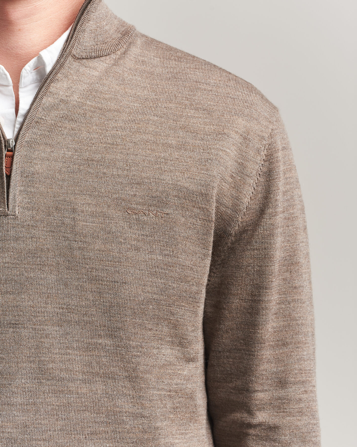 Heren | Truien | Gant | Extrafine Merino Knitted Half Zip Dark Hazelnut Melange