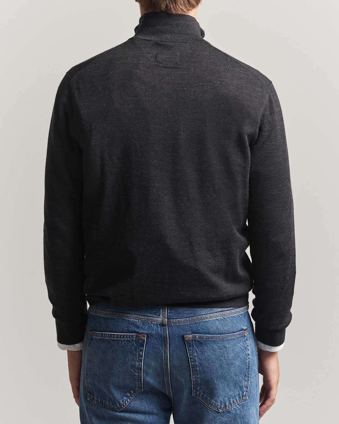 Heren | Truien | Gant | Extrafine Merino Knitted Half Zip Dark Charcoal Melange
