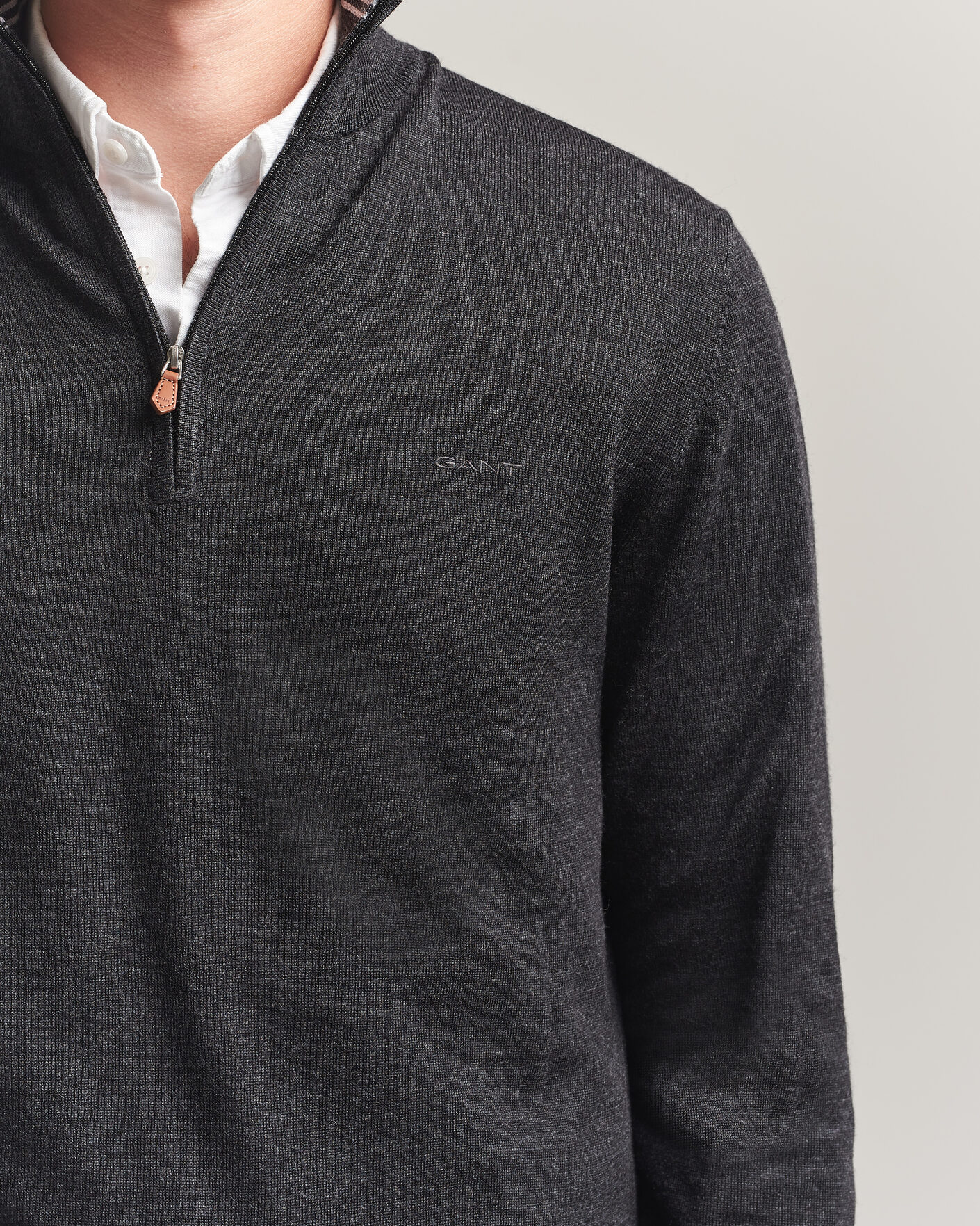 Heren | Truien | Gant | Extrafine Merino Knitted Half Zip Dark Charcoal Melange