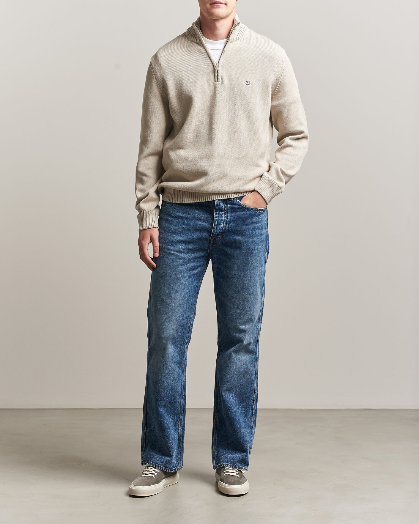 Heren | Truien | Gant | Casual Cotton Knitted Half Zip Clay Beige