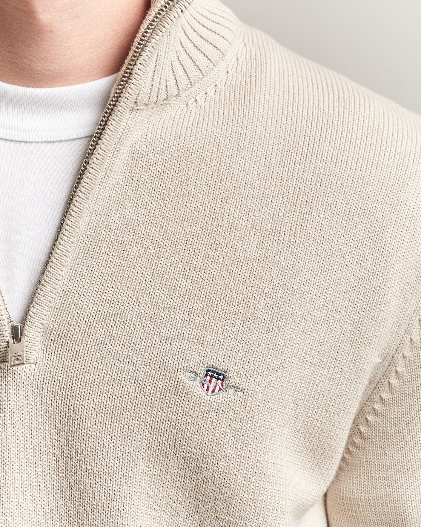 Heren | Truien | Gant | Casual Cotton Knitted Half Zip Clay Beige