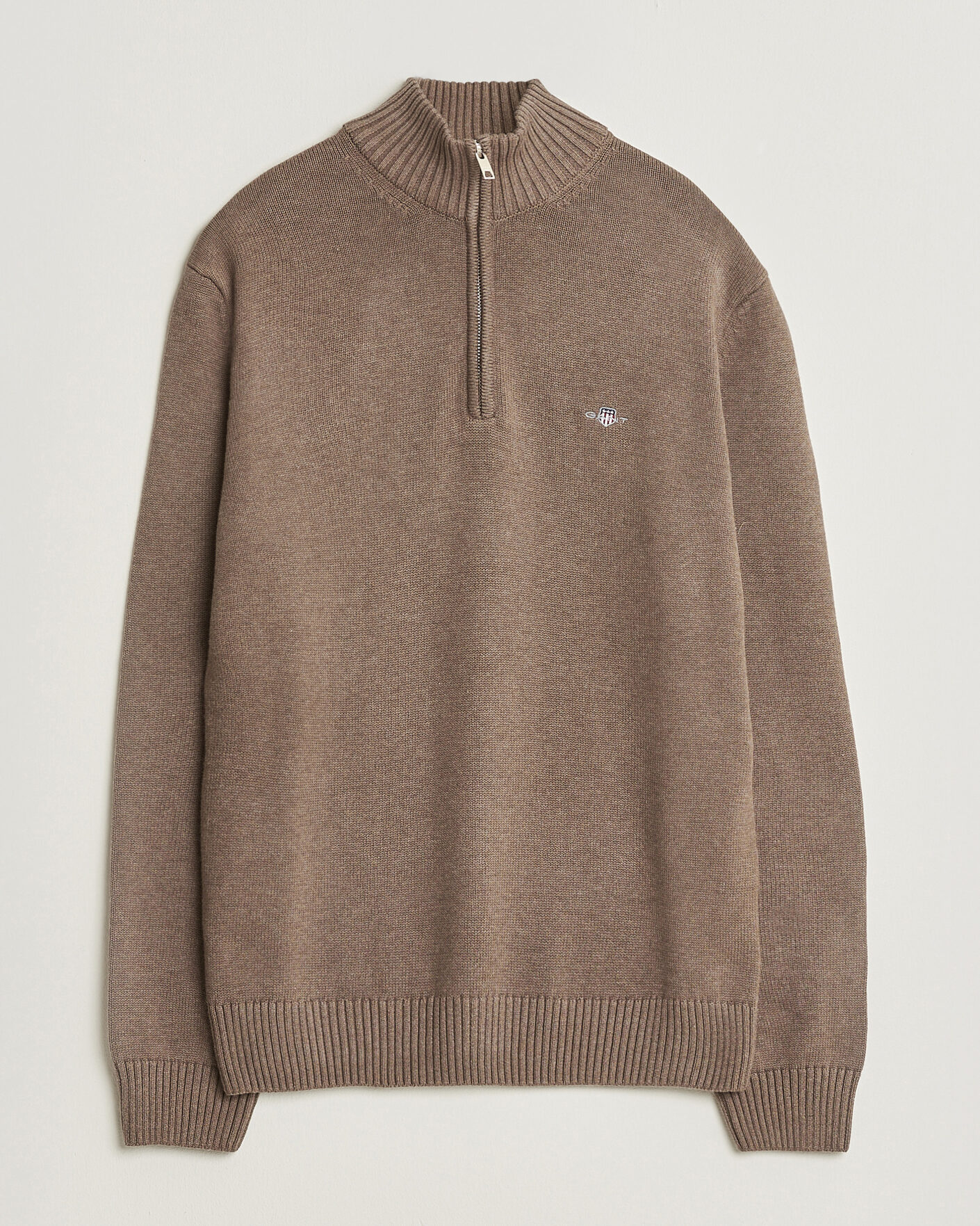 Heren | Truien | Gant | Casual Cotton Knitted Half Zip Dark Hazelnut Melange