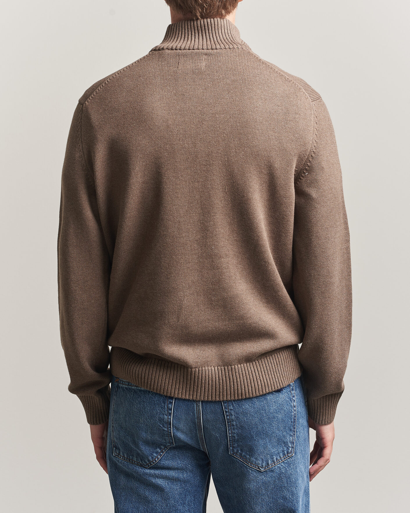 Heren | Truien | Gant | Casual Cotton Knitted Half Zip Dark Hazelnut Melange